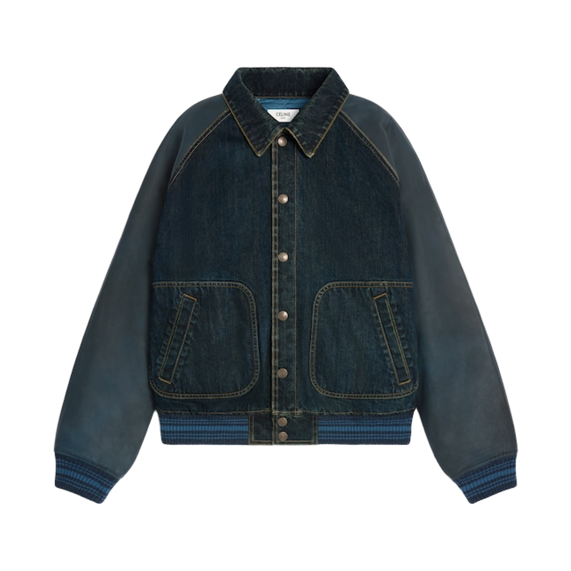 RV0TG787D-GBV2 Celine Teddy Jacket in Cotton Denim Eternal Blue