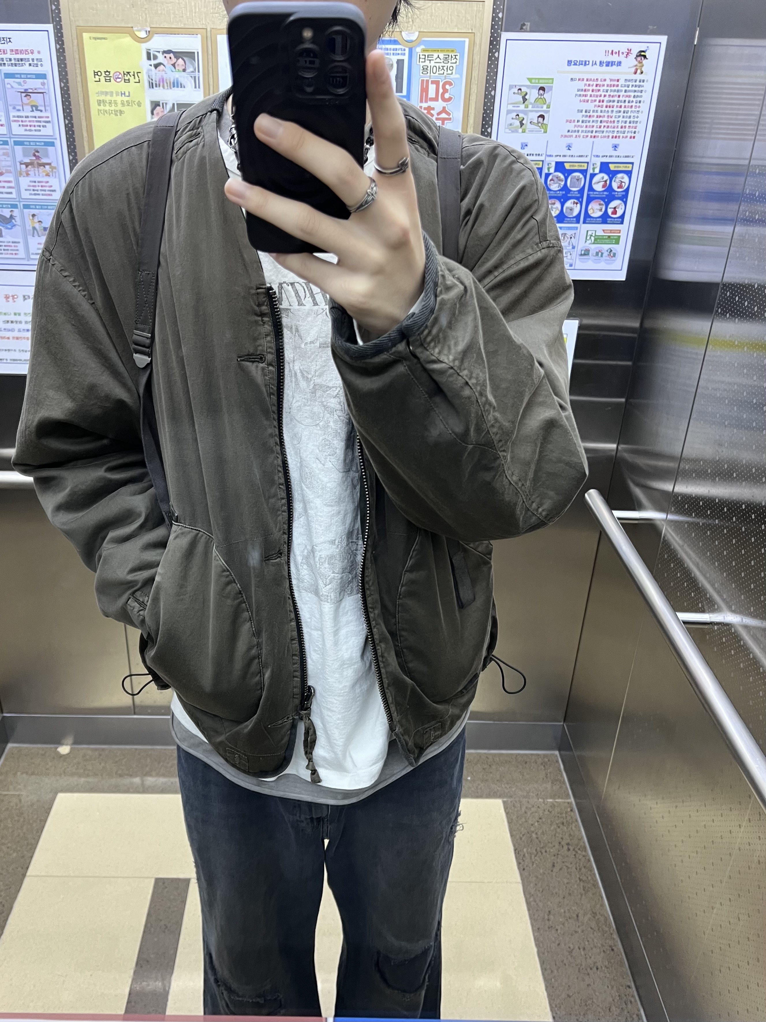 Polyteru Human Index Human Sleeveless Gray Beige, Polyteru 1011 Camou Liner Jacket Used Olive 착용 스타일 - 1