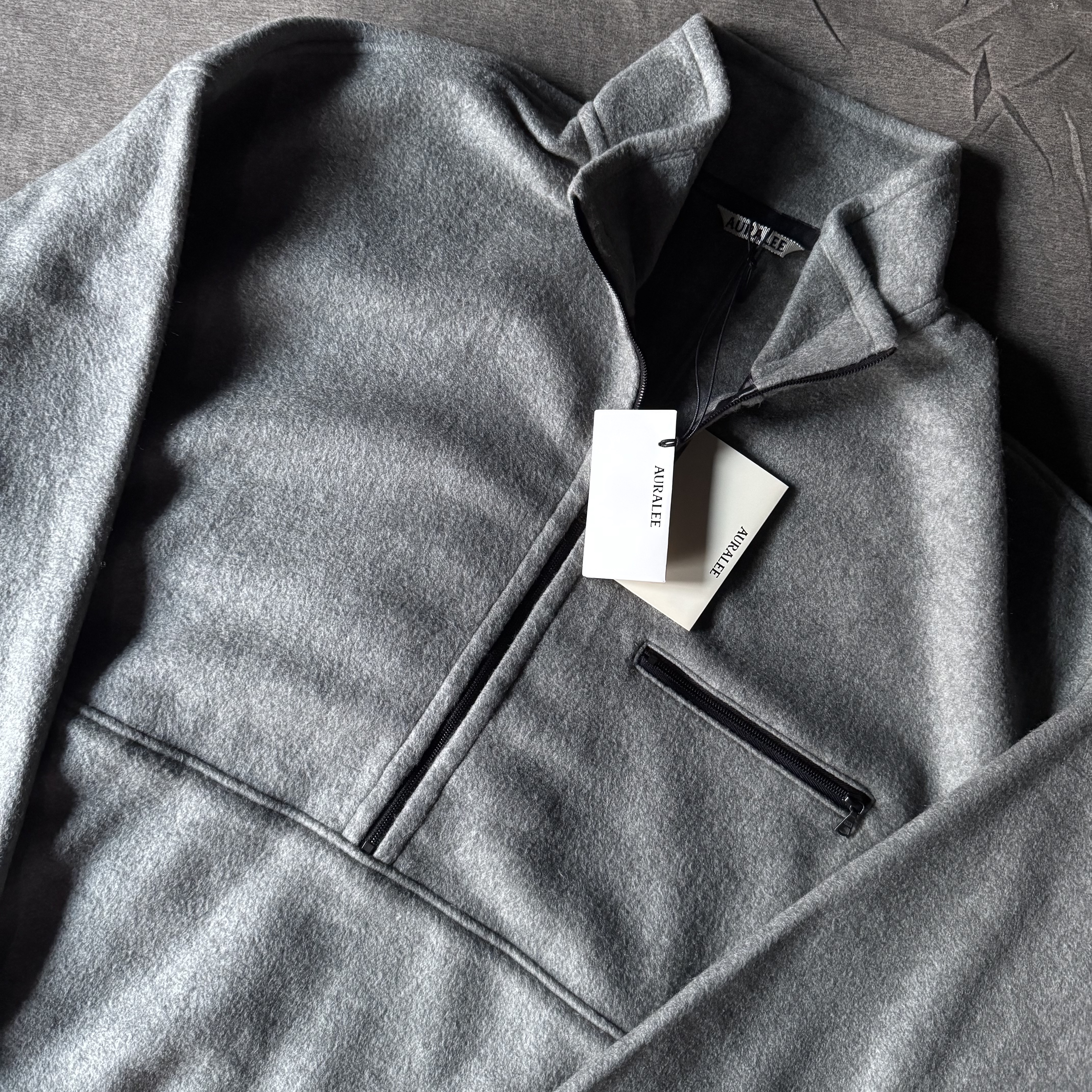 Auralee Pure Silk Comfort Fleece Half Zip P/O Top Gray - 25AW 착용 스타일
