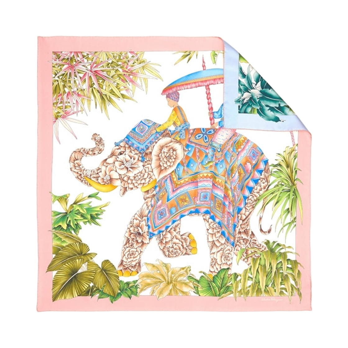 310118-756254 (W) Ferragamo India Print Silk Scarf Ivory Pink