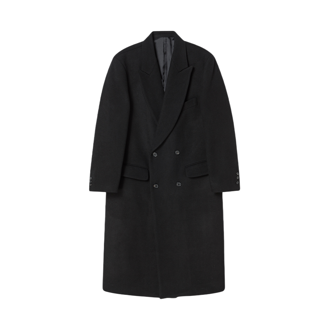 엔 아카이브 로맨틱 피크드 라펠 캐시미어 블렌드 더블 코트 블랙(N ARCHIVE Romantic Peaked Lapel Cashmere-Blend Double Coat Black)