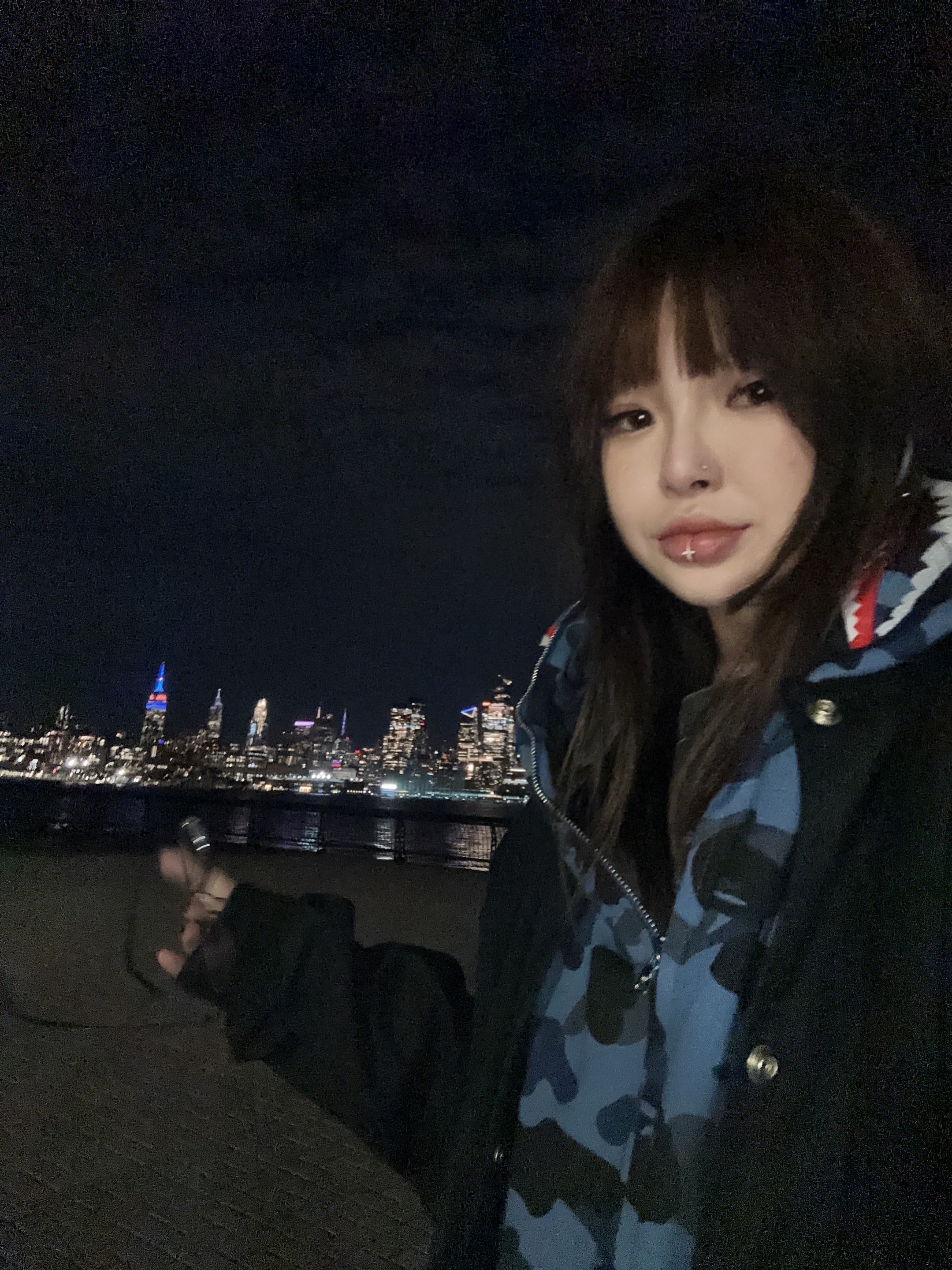 BAPE Color Camo Shark Full Zip Hoodie Navy 착용 스타일