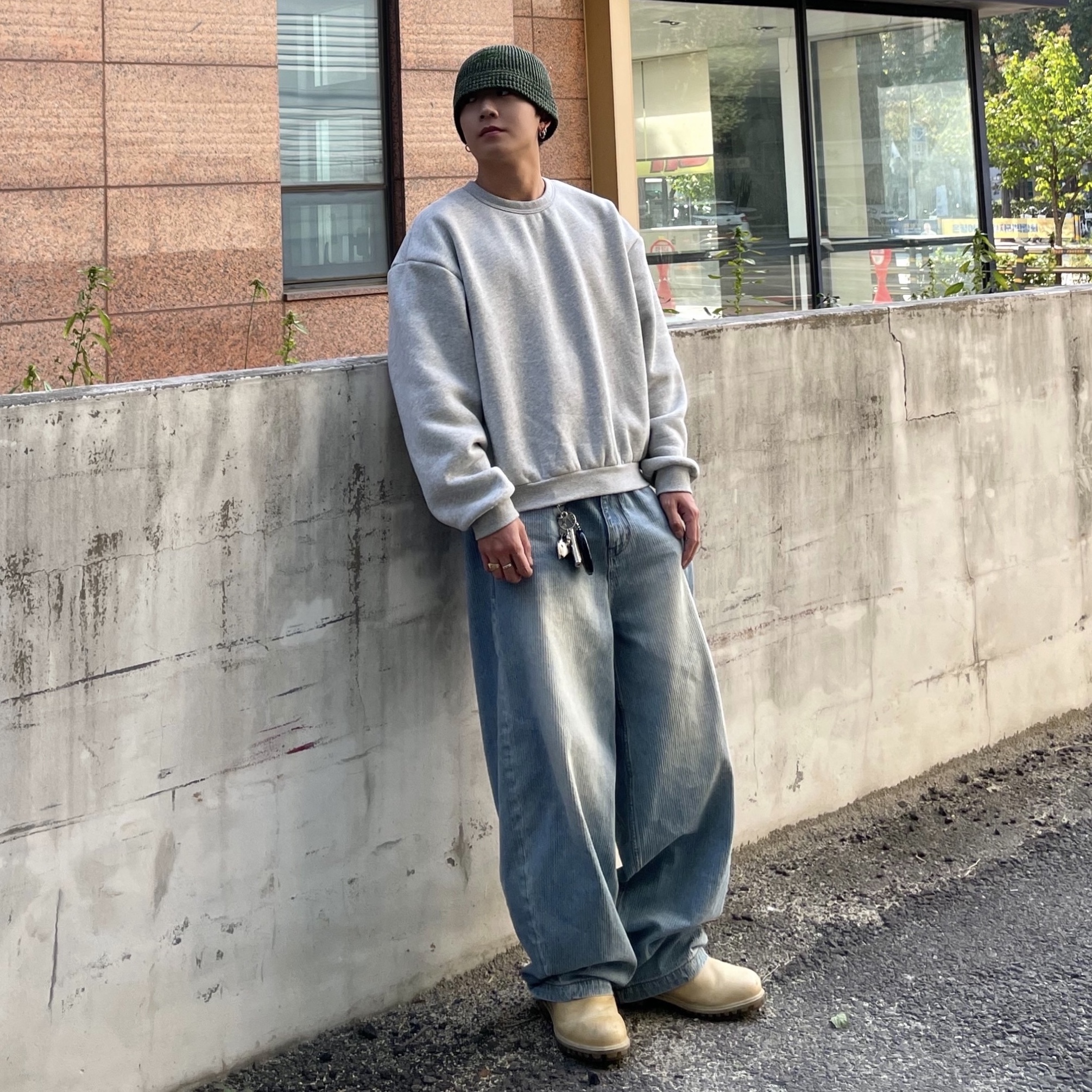 Stussy Bucket Hat Marl Knit Green 착용 스타일