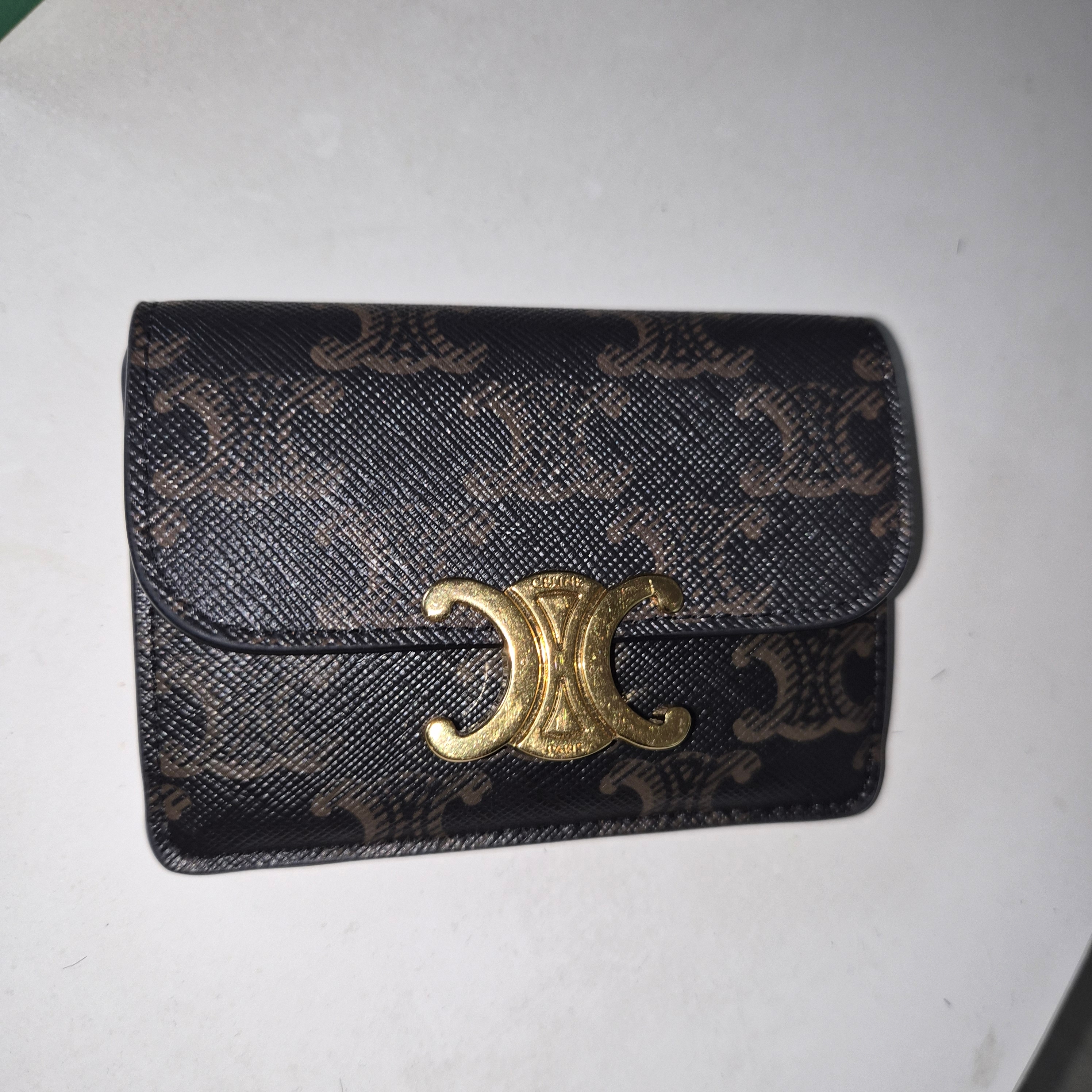 Celine Card Holder with Flap in Triomphe Canvas Tan 착용 스타일