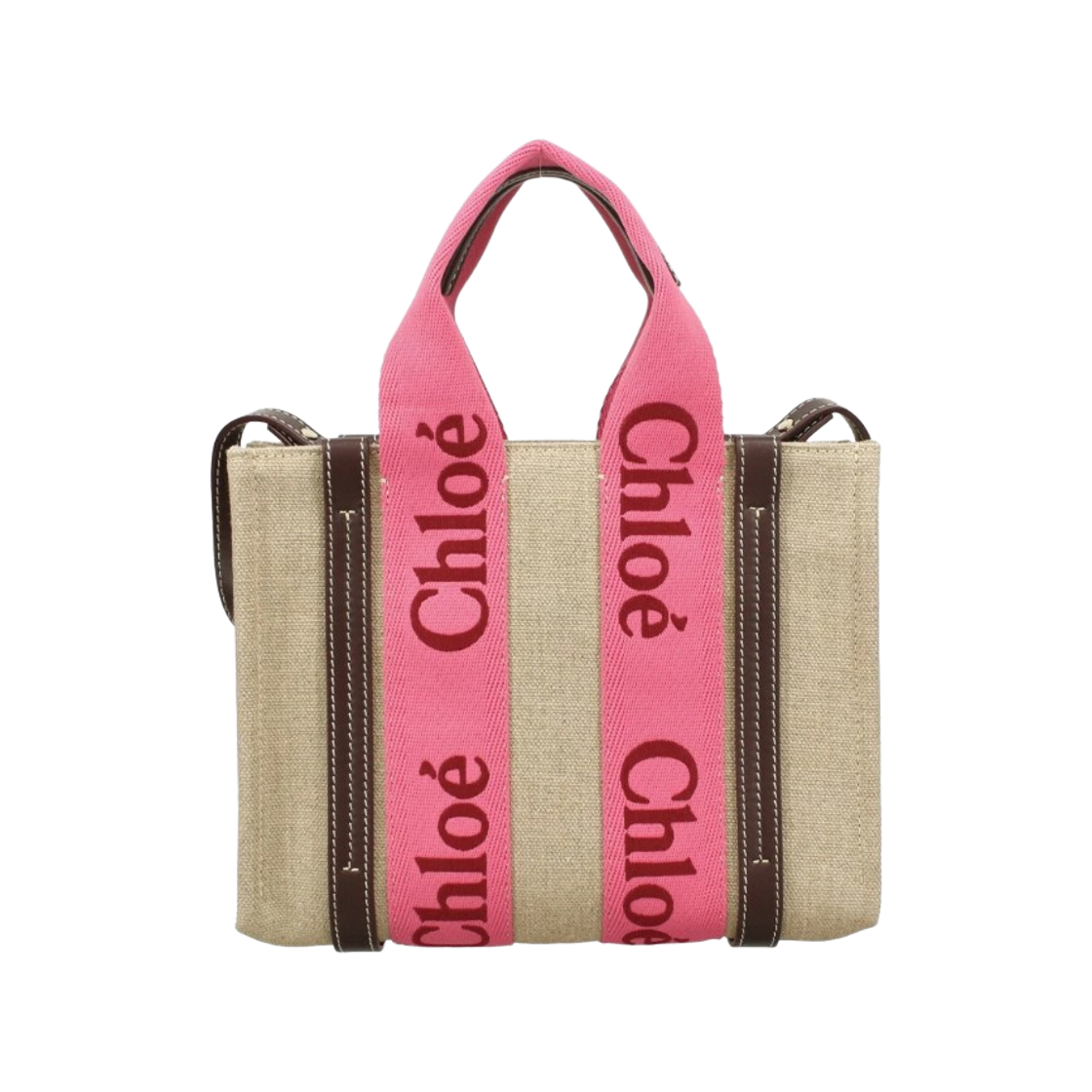 CHC23AS397L179R5 Chloe Small Woody Tote Bag in Linen Pink Red