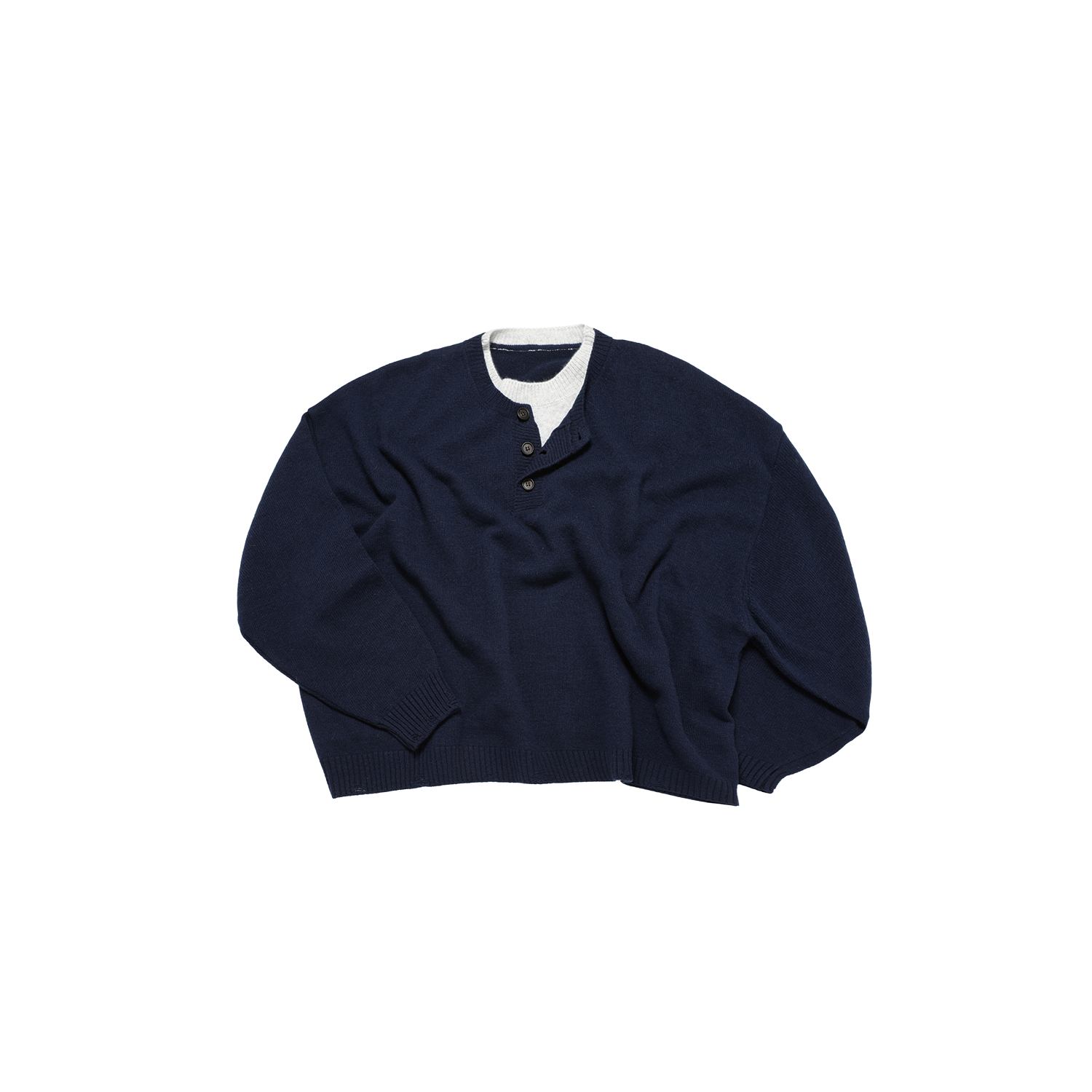 엠제이디 콘트라스트 넥 캐시미어 크롭 니트 네이비(MJD Contrast Neck Cash Crop Knit Navy)