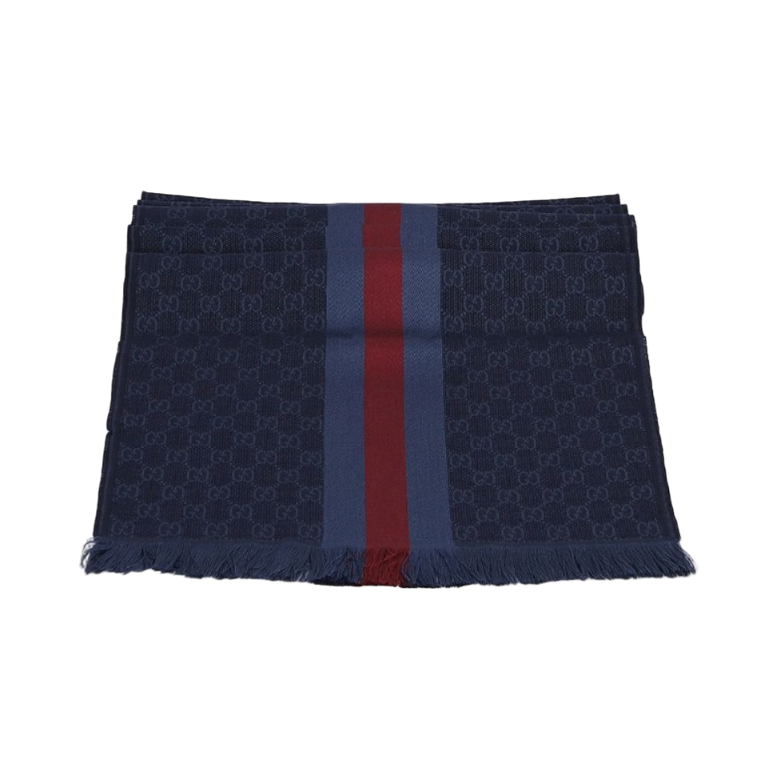 544620-4G704-4168 Gucci GG Web Wool Silk Scarf Navy Blue