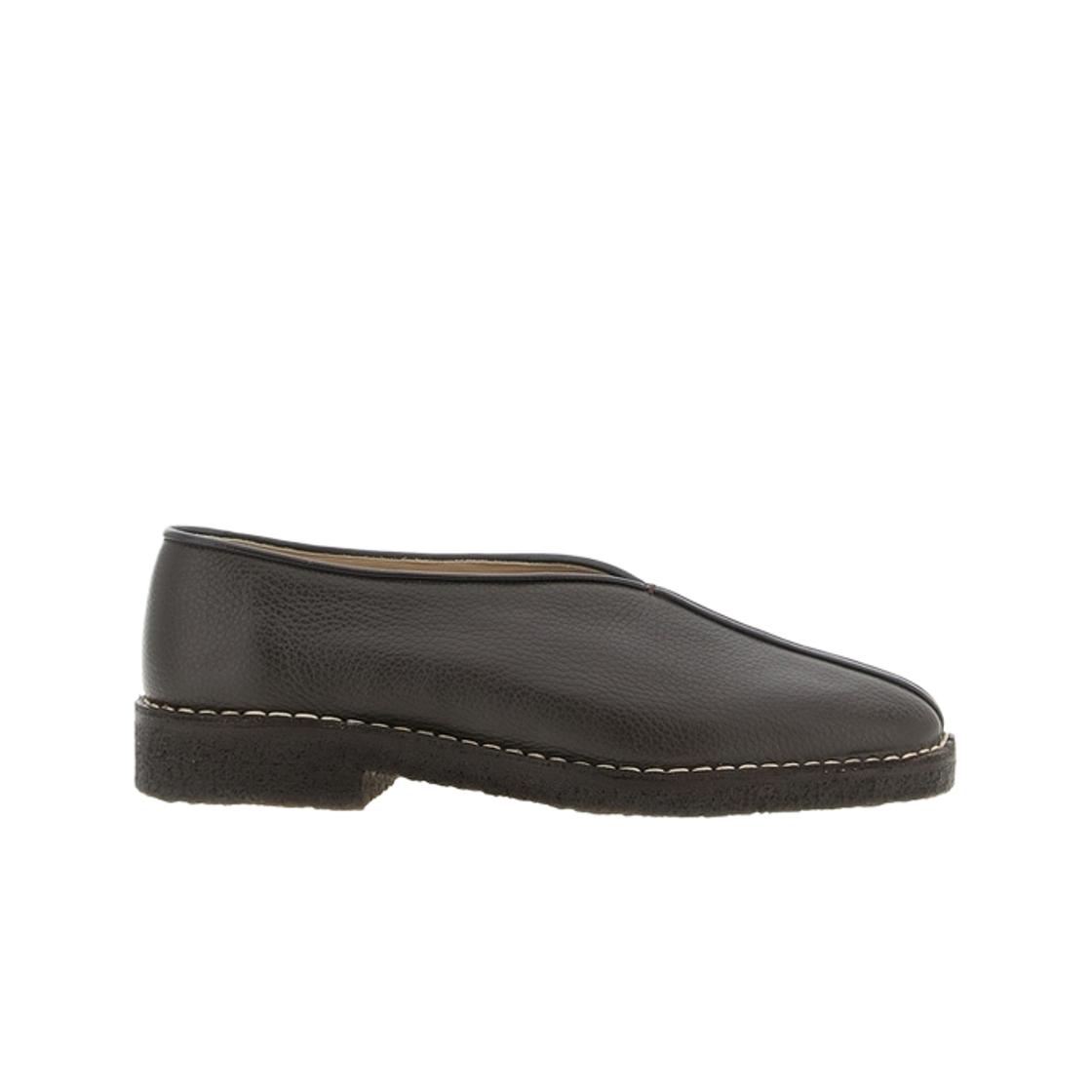 FO0248-LL205-449 Lemaire Piped Crepe Slippers Dark Brown