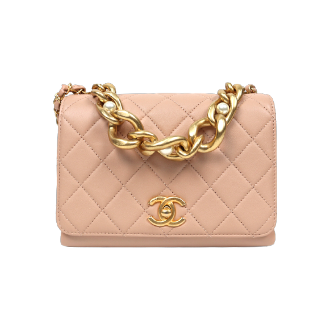 ITRNI8KVG5O3 Chanel Pink Leather Triple Pearl Chain Flap Bag