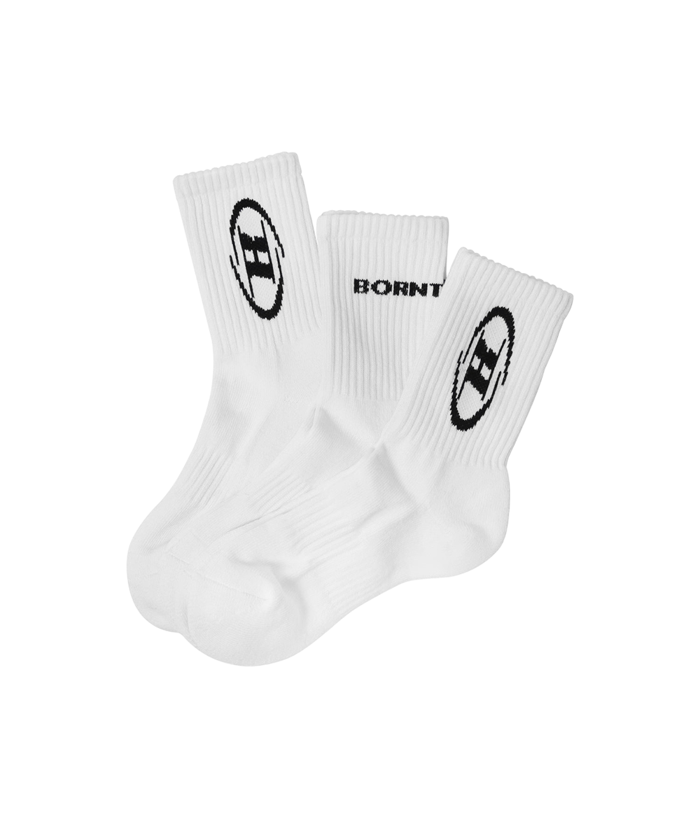 BE5USO409WH BORN TO WIN Symbol B Logo Socks 3pack White