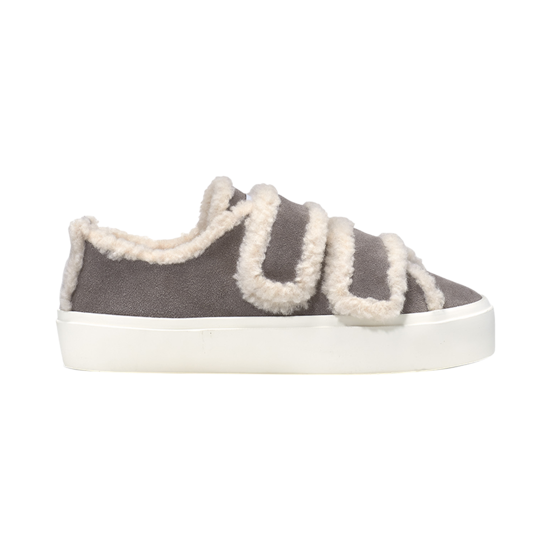 이누이키 여성 그레이 시어링 벨크로 스니커즈(INUIKII Women Gray Shearling Velcro Sneakers)