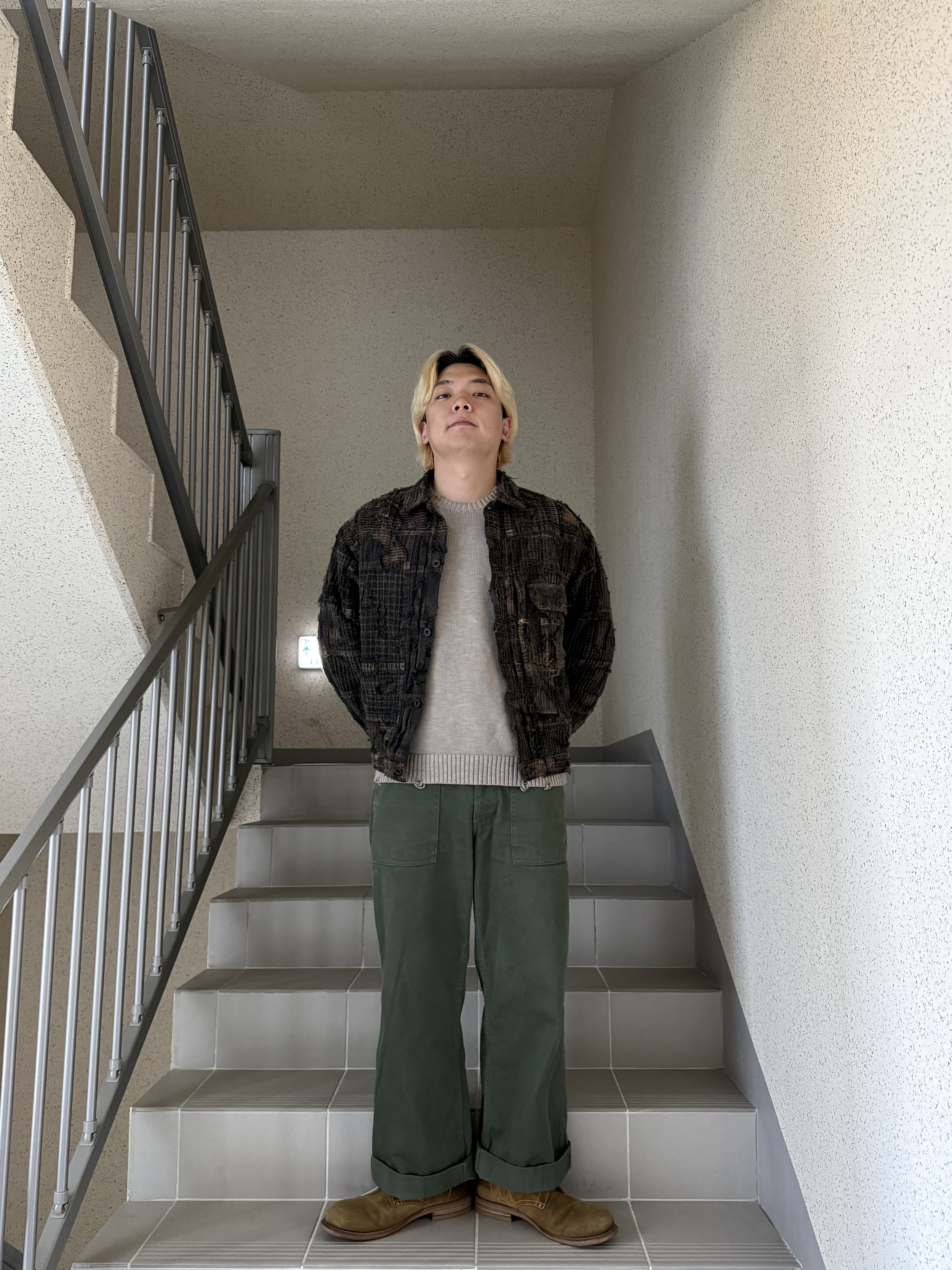 Kapital Black Tea-Core Boro Spring 1st Jacket Black 착용 스타일 - 6