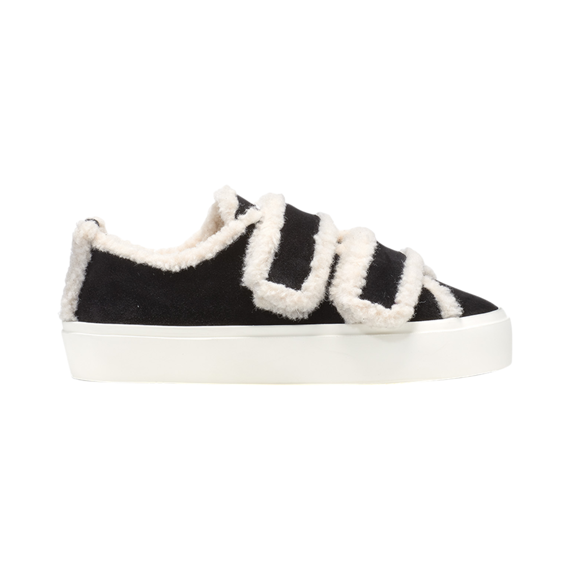 이누이키 여성 블랙 시어링 벨크로 스니커즈(INUIKII Women Black Shearling Velcro Sneakers)
