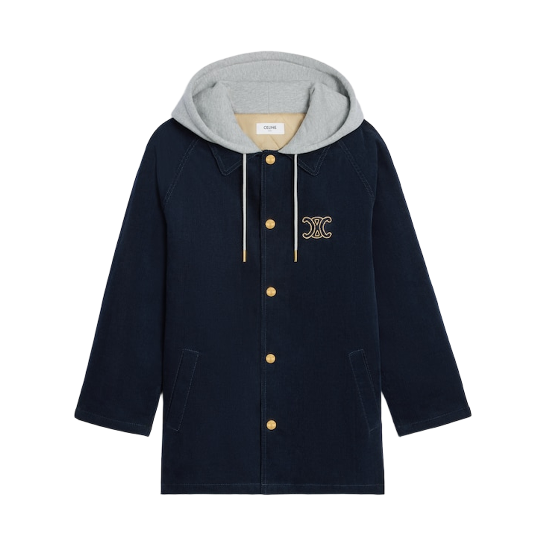 RV0O6694V-GAM3 (W) Celine Triomphe Car Coat Jacket in Corduroy Dark Navy Raw