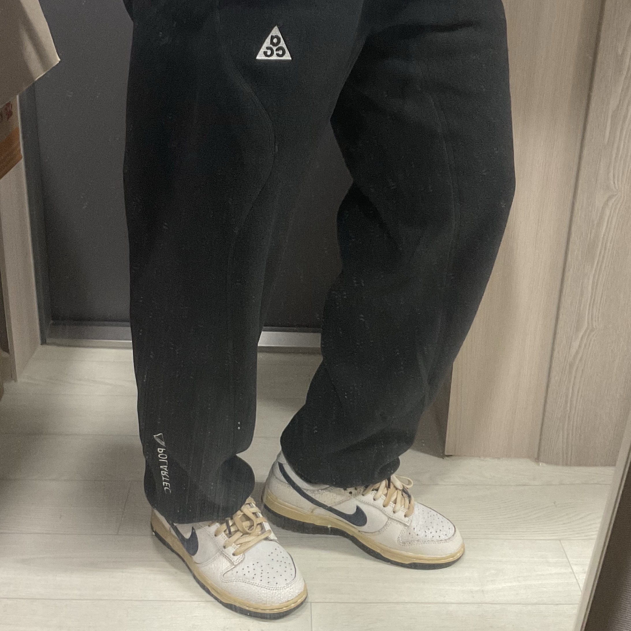 Nike x Stranger Things Dunk Low Phantom and Midnight Navy, Nike ACG Wolf Tree Trousers Black Anthracite - Asia 착용 스타일 - 1