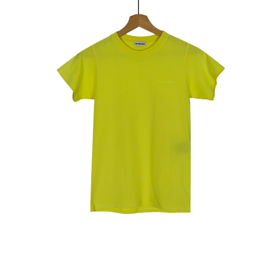 발렌시아가 여성 자수 로고 백로고 반팔 티셔츠 형광 옐로우 XS(Balenciaga Women's Embroidered Logo Back T-Shirt in Neon Yellow)