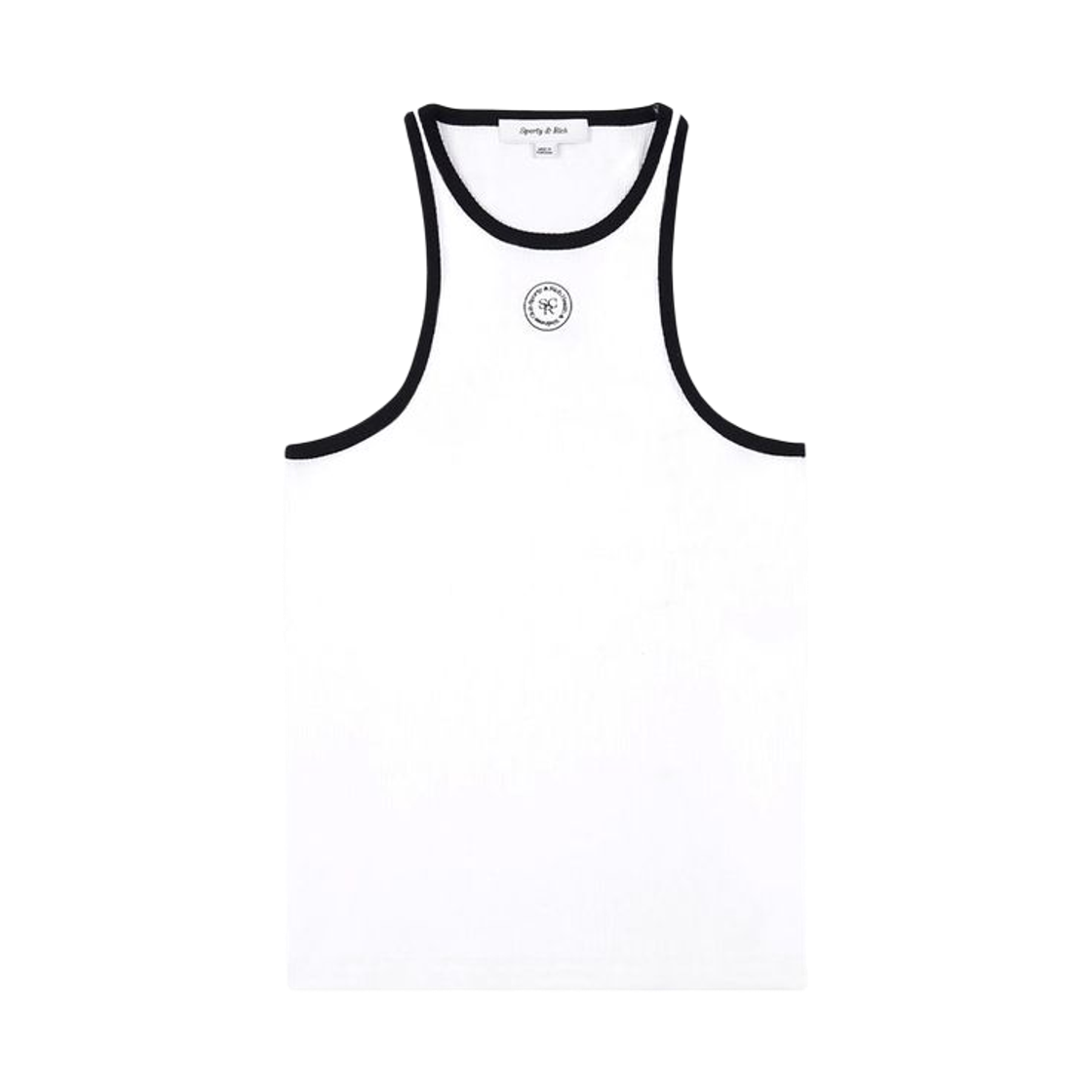 (W) 스포티 앤 리치 SRHWC 립드 탱크 탑 화이트 블랙((W) Sporty & Rich SRHWC Ribbed Tank Top White Black)