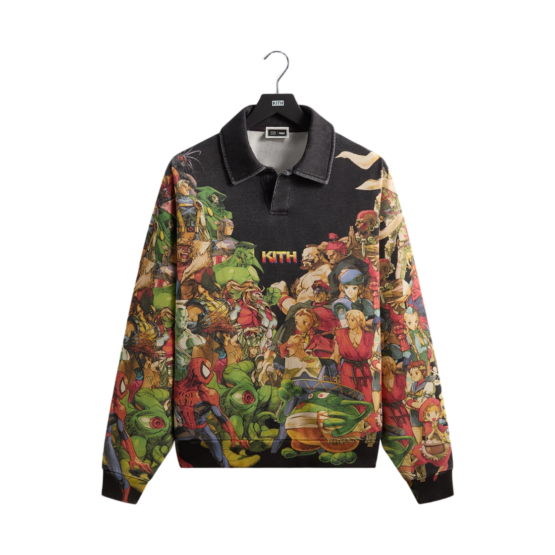 키스 x 마블 vs. 캡콤 에이지 오브 히어로즈 넬슨 플리스 럭비 블랙(Kith x Marvel vs. Capcom Age Of Heroes Nelson Fleece Rugby Black)