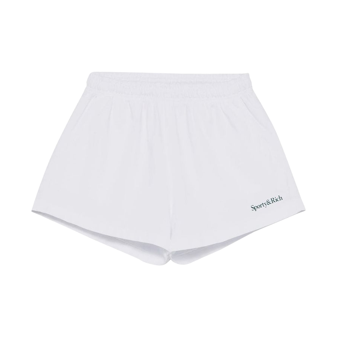 SH037606300WH Sporty & Rich Serif Logo Disco Shorts White