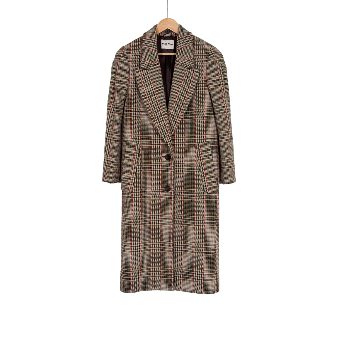 ITBVSJP6G5JN Miu Miu Women's Logo Wool Plaid Oversized Long Coat - Rust