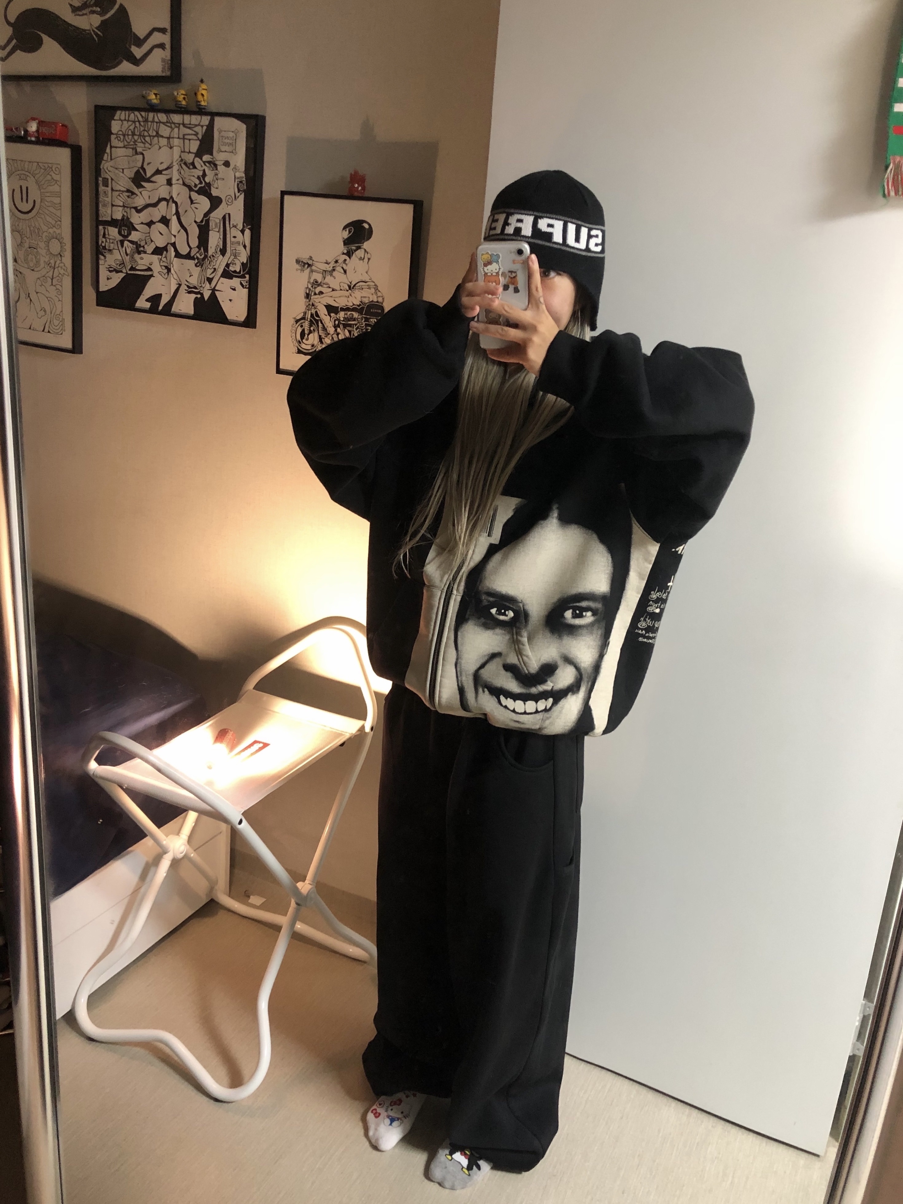 Supreme x Aphex Twin Zip Up Hooded Sweatshirt Black - 25SS 착용 스타일 - 2