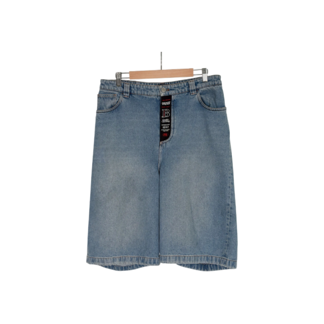 ITH2DUSHI33W Balenciaga Men's Skater Denim Bermuda Shorts - Light Blue