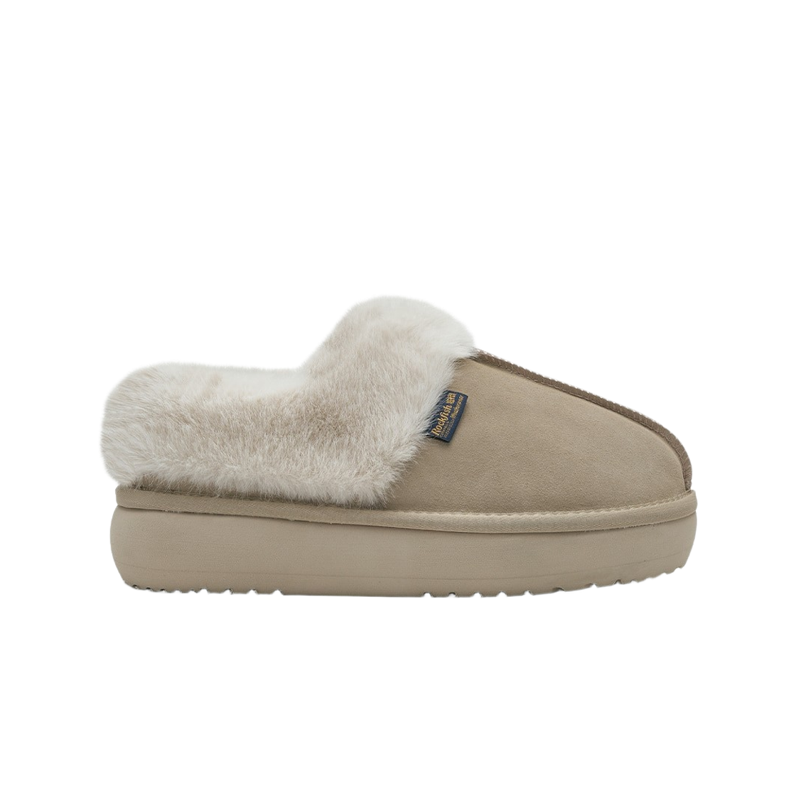 (W) 락피쉬웨더웨어 클라우디 플랫폼 퍼 뮬 샌드((W) Rockfishweatherwear Cloudy Flatform Fur Mules Sand)