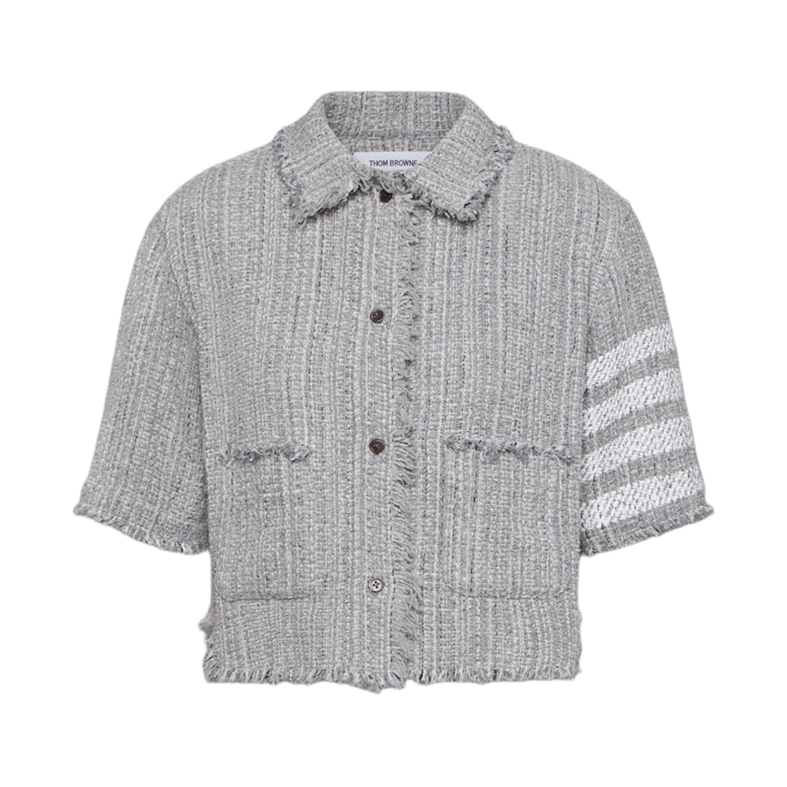 FLL202T-F0512-035 (W) Thom Browne Solid Tweed 4-Bar Cropped Shirt Jacket Medium Grey