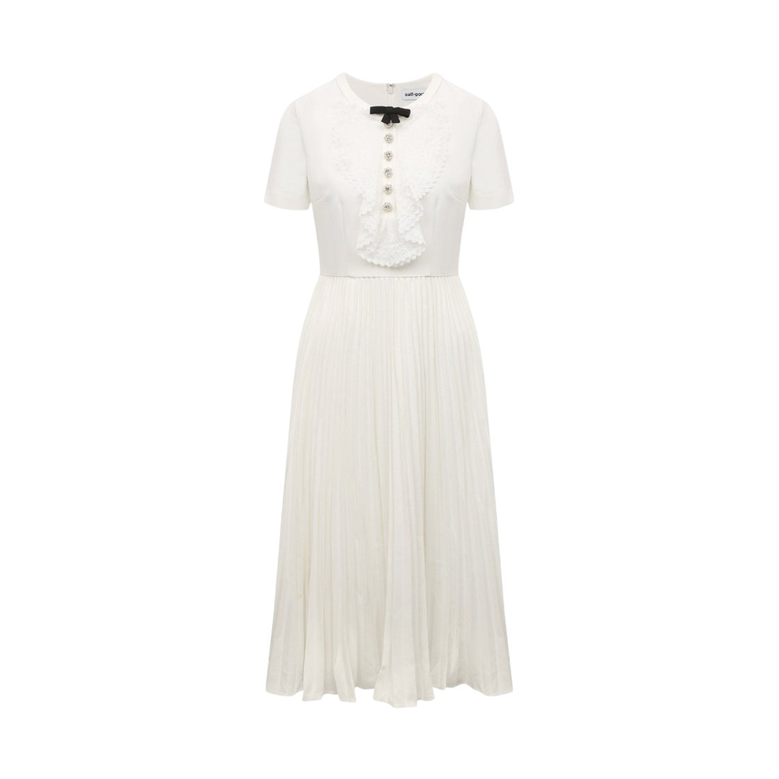 (W) 셀프 포트레이트 레이스 빕 미디 드레스 화이트((W) Self Portrait Lace Bib Midi Dress White)