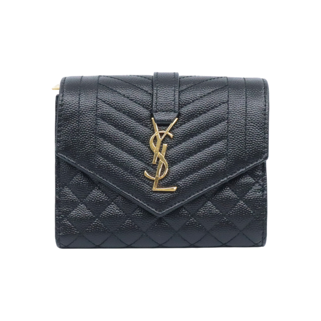 ITR23TVFPS6W Saint Laurent Black Monogram Matelasse Envelope Compact Wallet with Gold Logo