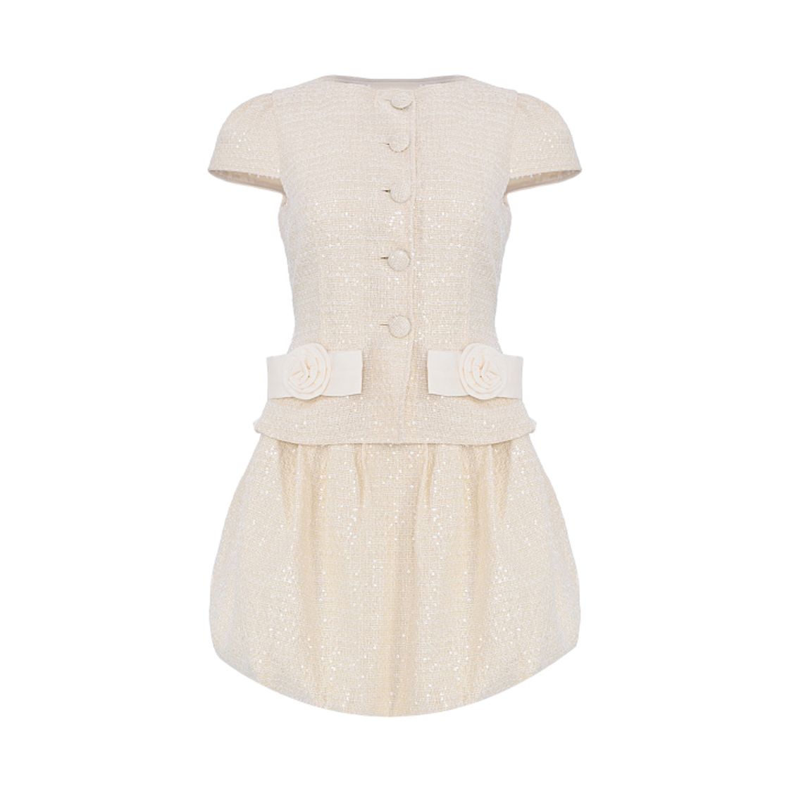 (W) 셀프 포트레이트 부클 보우 디테일 미니((W) Self Portrait Boucle Bow Detail Mini Dress Cream)