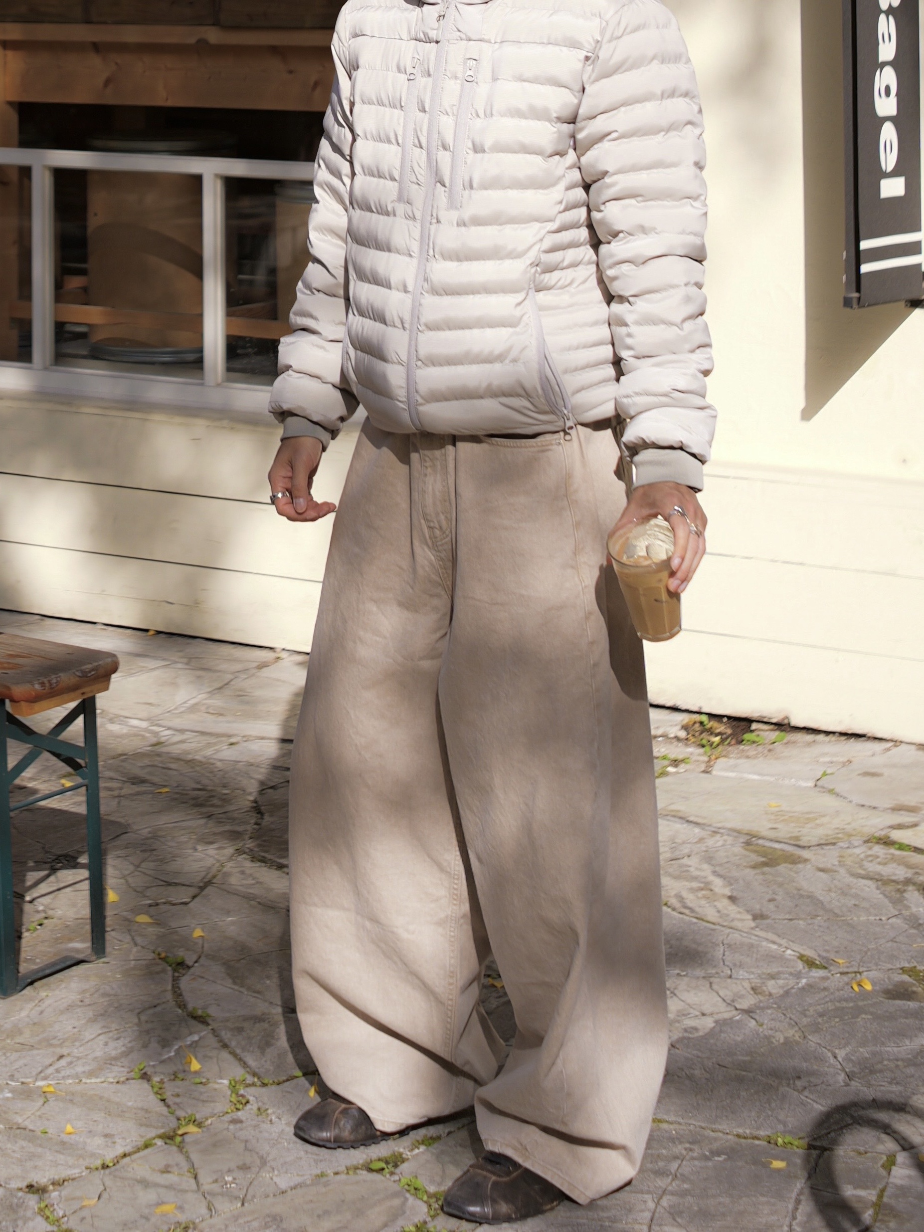 noun Wide Curved Denim Pants Sand Beige, Deviation Pele 02 착용 스타일 - 4