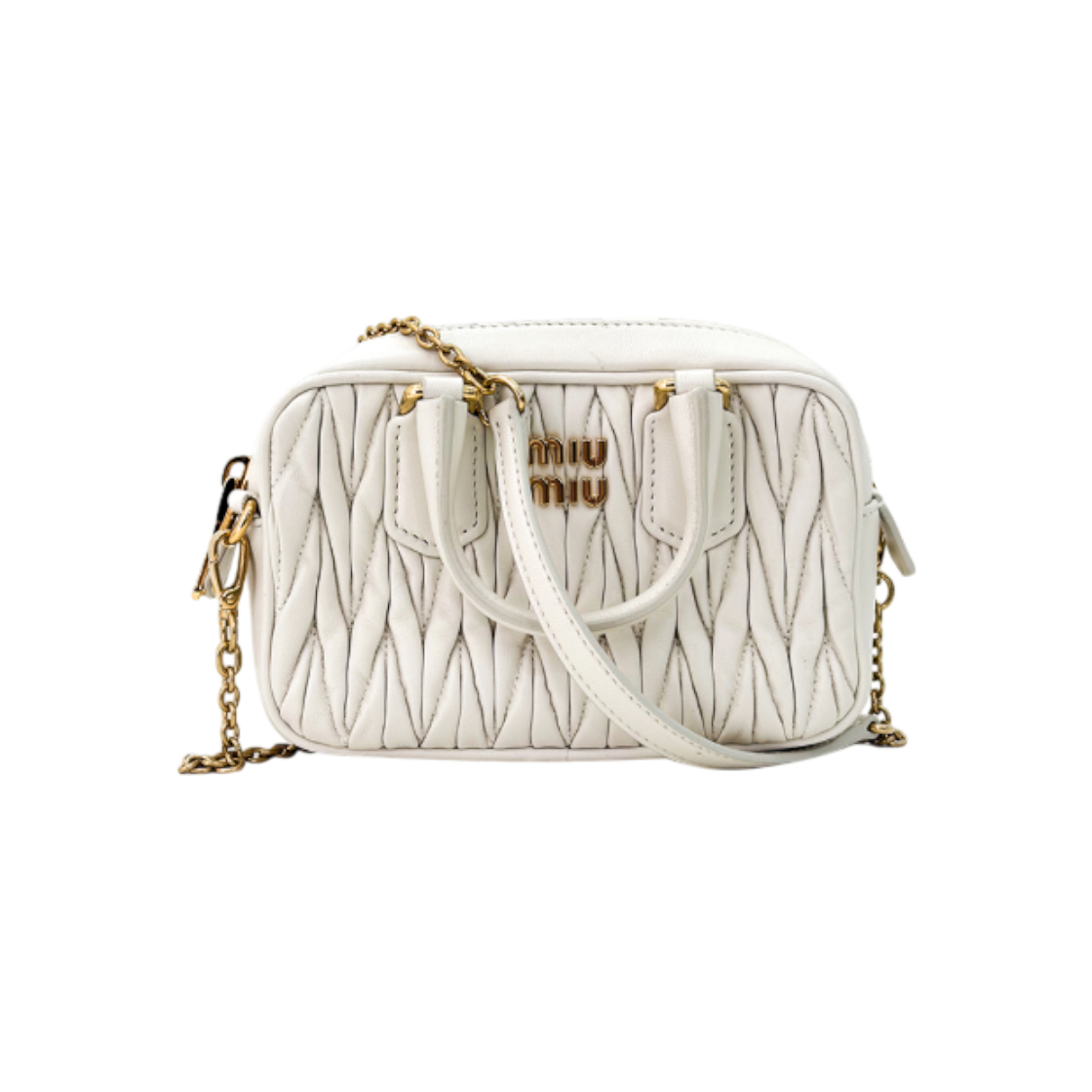 ITJ9MAVIMFJS Miu Miu Women's Napa Matelasse Leather Mini Tote Bag - White