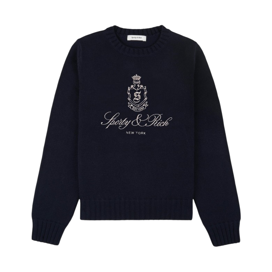 (W) 스포티 앤 리치 벤돔 니트 스웨터 네이비 화이트((W) Sporty & Rich Vendome Knit Sweater Navy White)
