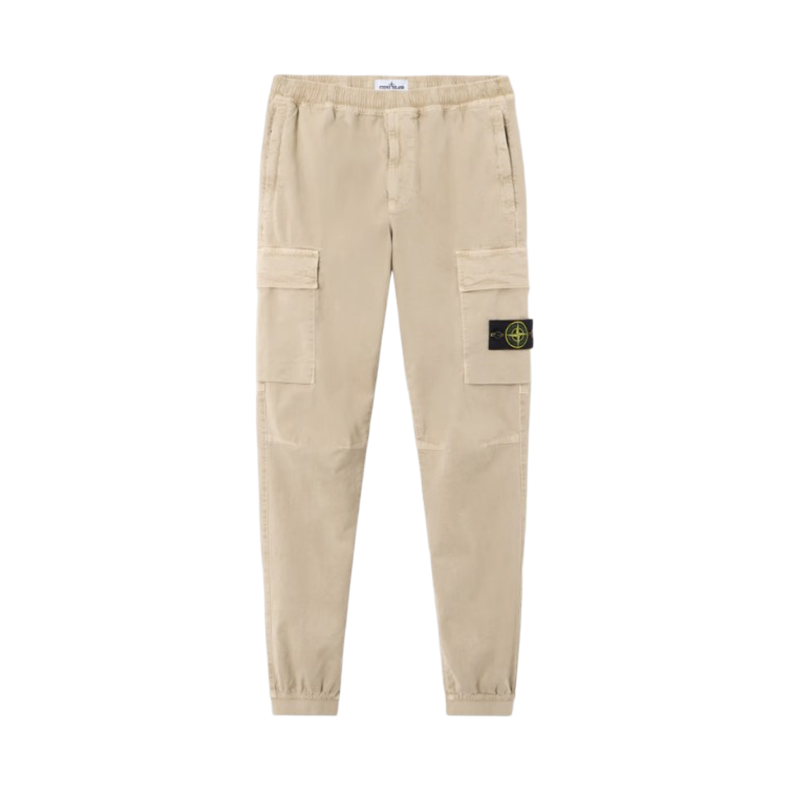 K2S1531000-33S00L1-V019A Stone Island 3100033 Stretch Organic Broken Twill Cotton Old Effect Regular Tapered Fit Cargo Trousers with Elasticated Waistband Desert - 25FW