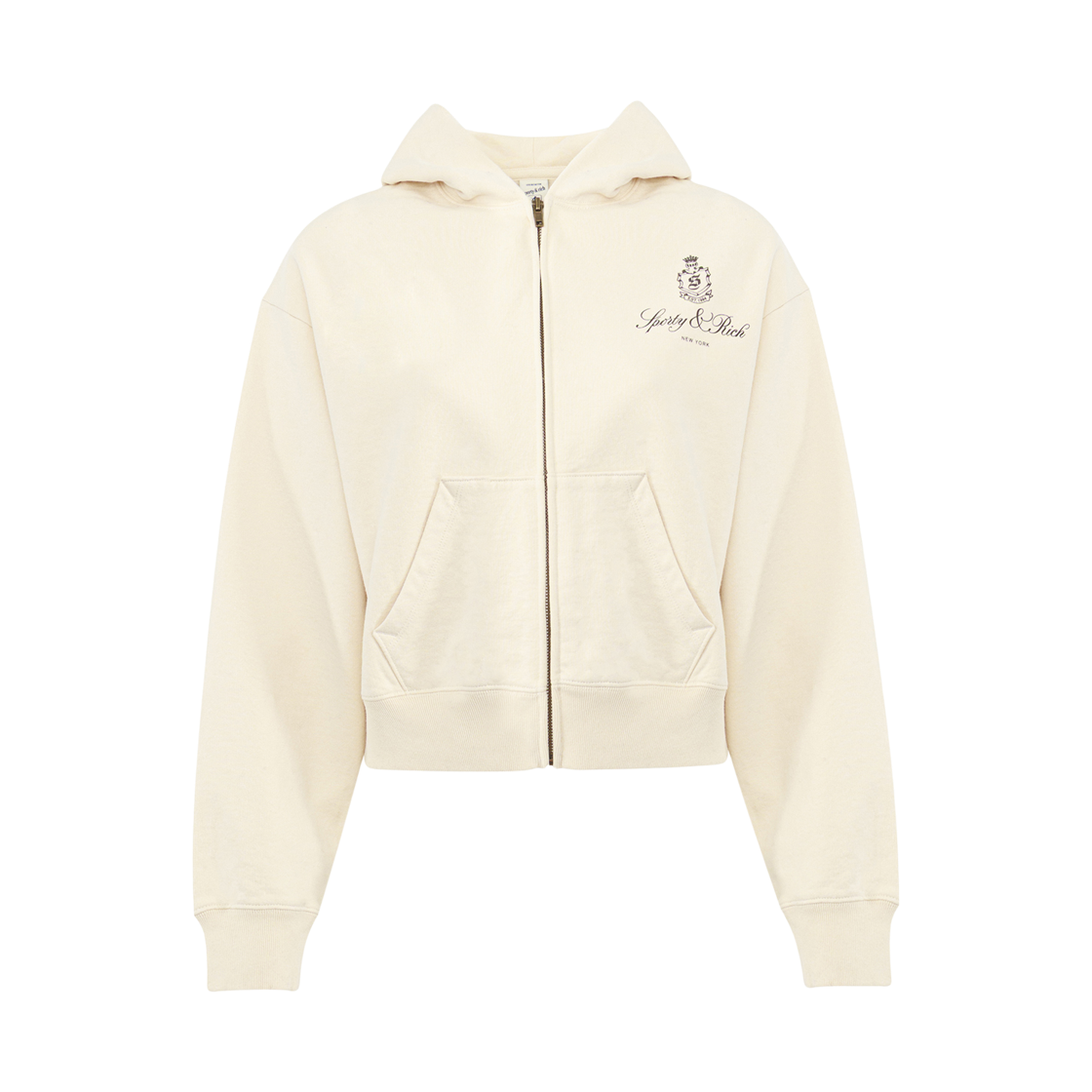 (W) 스포티 앤 리치 방돔 크롭 집 후드 크림((W) Sporty & Rich Vendome Cropped Zip Hoodie Cream)