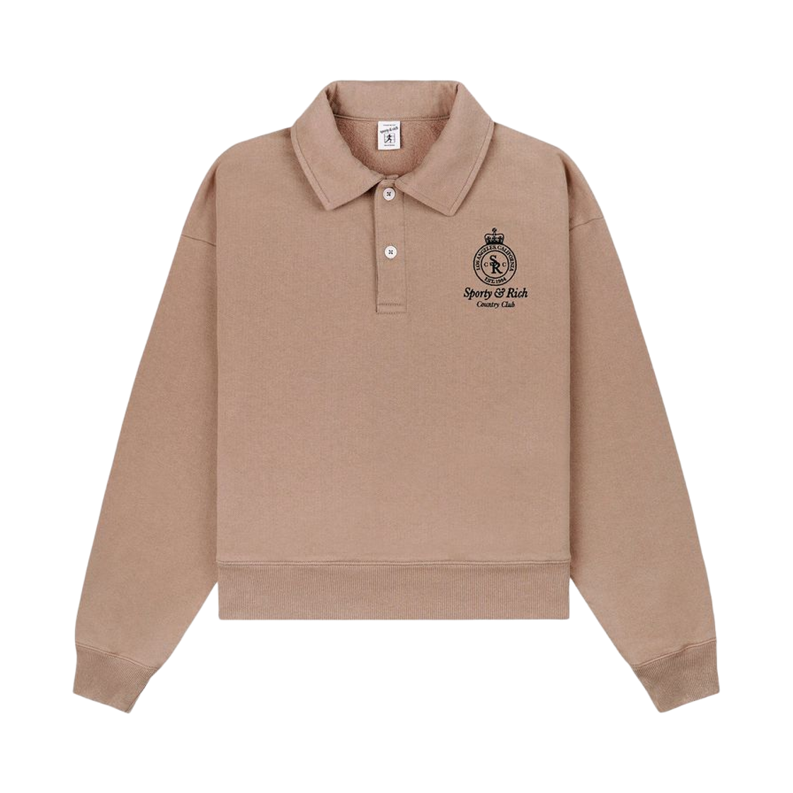 ST072512202BE Sporty & Rich Crown Embroidered Polo Sweatshirt Beige