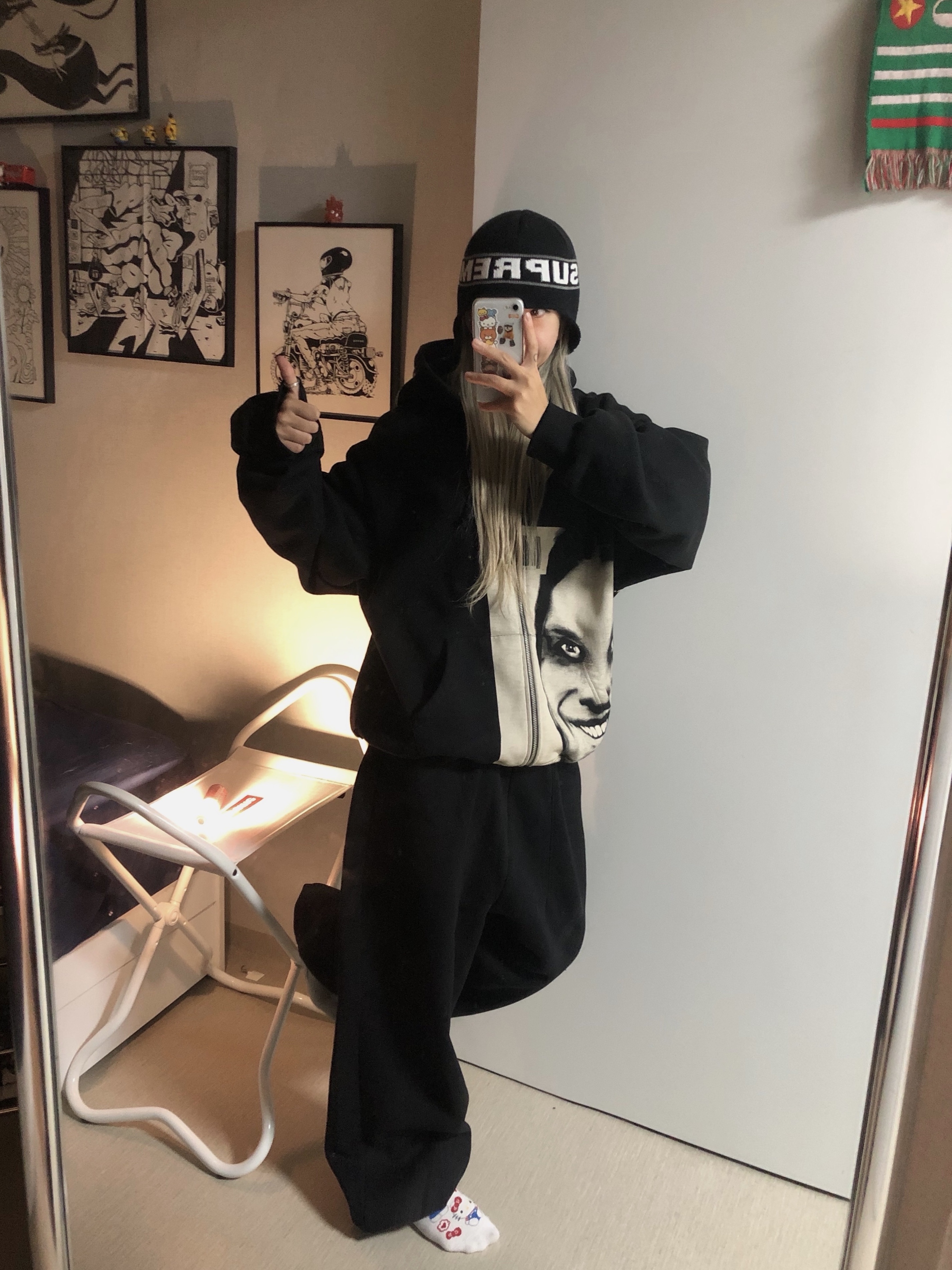 Supreme x Aphex Twin Zip Up Hooded Sweatshirt Black - 25SS 착용 스타일 - 1