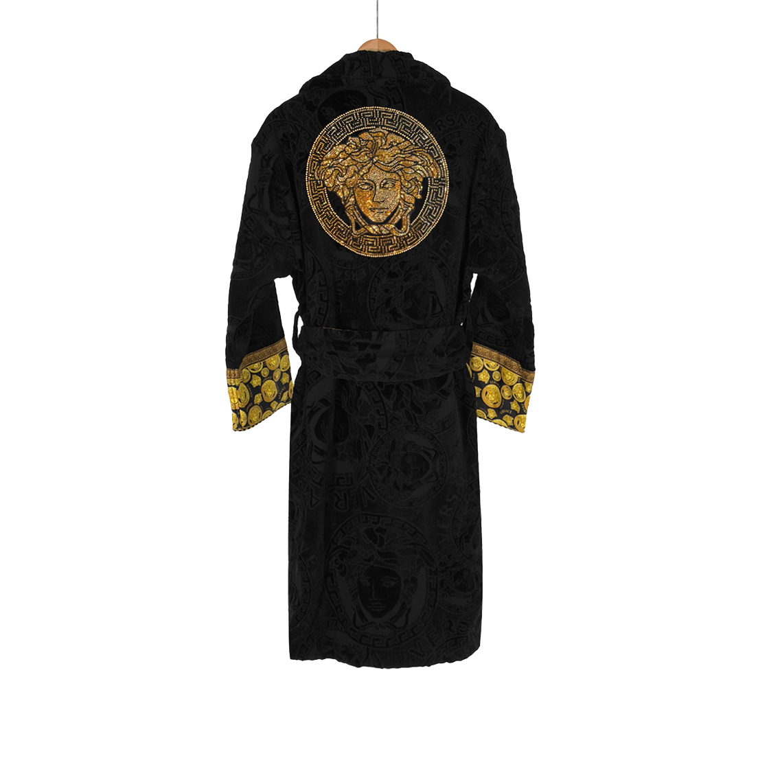 ITDH3RL3F8K7 Versace Men's Medusa Crystal Print Black Bathrobe