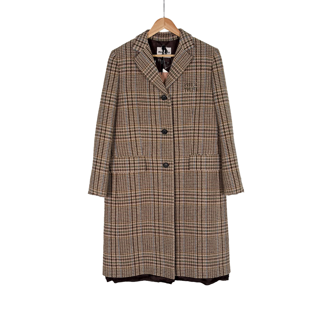 IT9G8HAEJJN5 Miu Miu Women's Logo Plaid Wool Coat