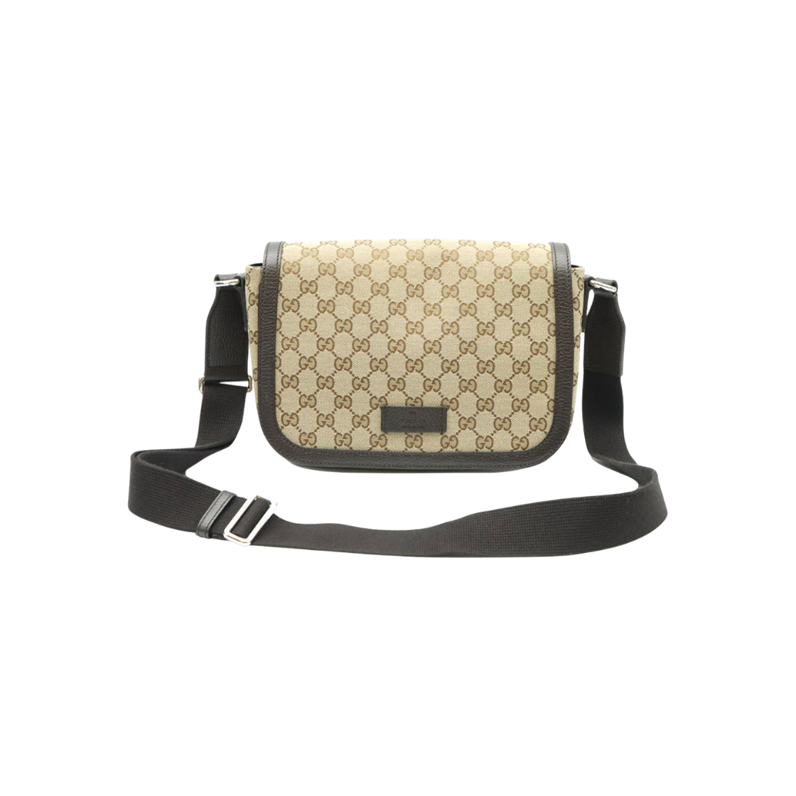 ITEDVKKNUW79 Gucci GG Canvas Brown Leather Trim Flap Messenger & Crossbody Bag