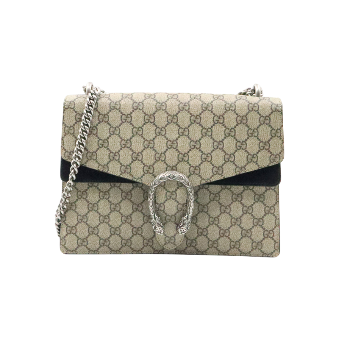 ITIWI67MLOIQ Gucci Black GG Supreme Canvas Dionysus Medium Chain Shoulder Bag