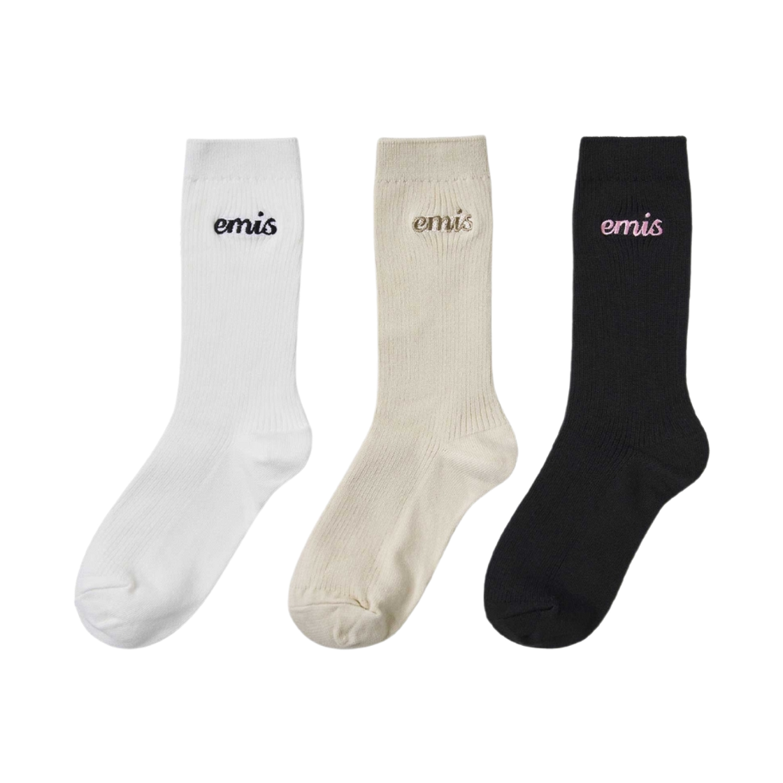 (W) 이미스 삭스 화이트 블랙 (3개입)((W) Emis Socks White Black (3 Pack)) - 1