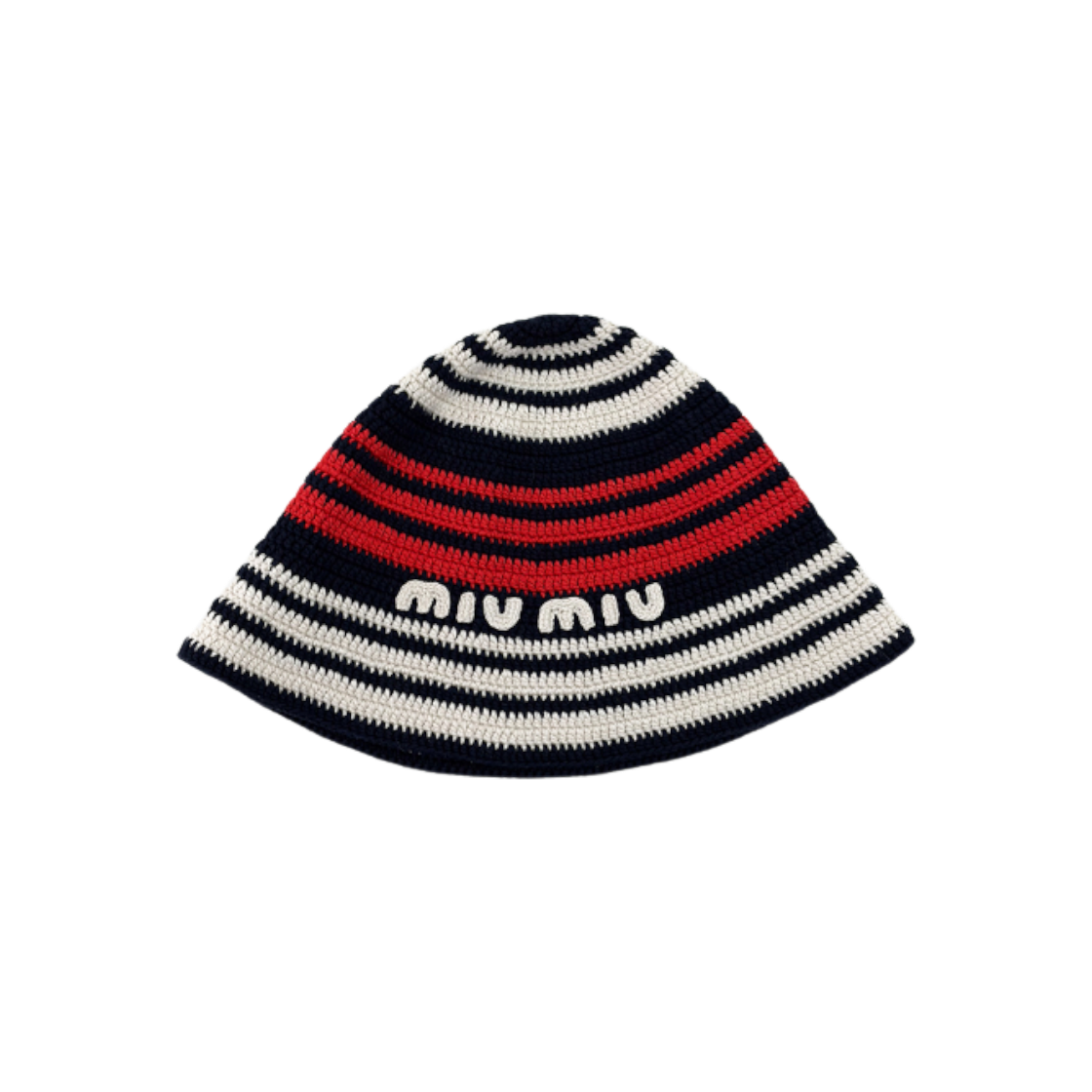 ITOS52DBR8QV Miu Miu Women's Logo Crochet Stripe Knit Bucket Hat