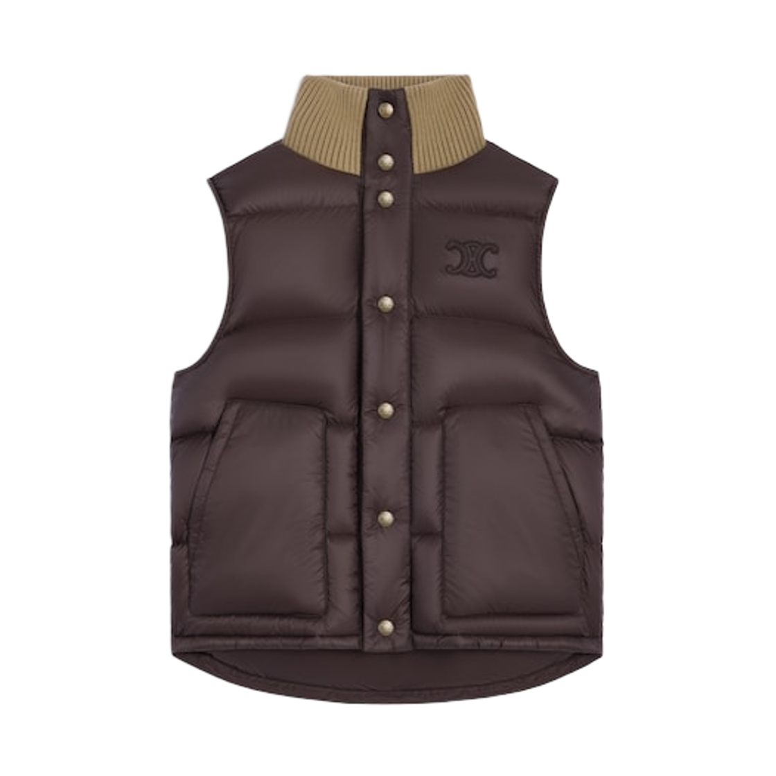 (W) 셀린느 슬리브리스 퍼퍼 자켓 라이트 나일론 브라운((W) Celine Sleeveless Puffer Jacket in Light Nylon Brown)