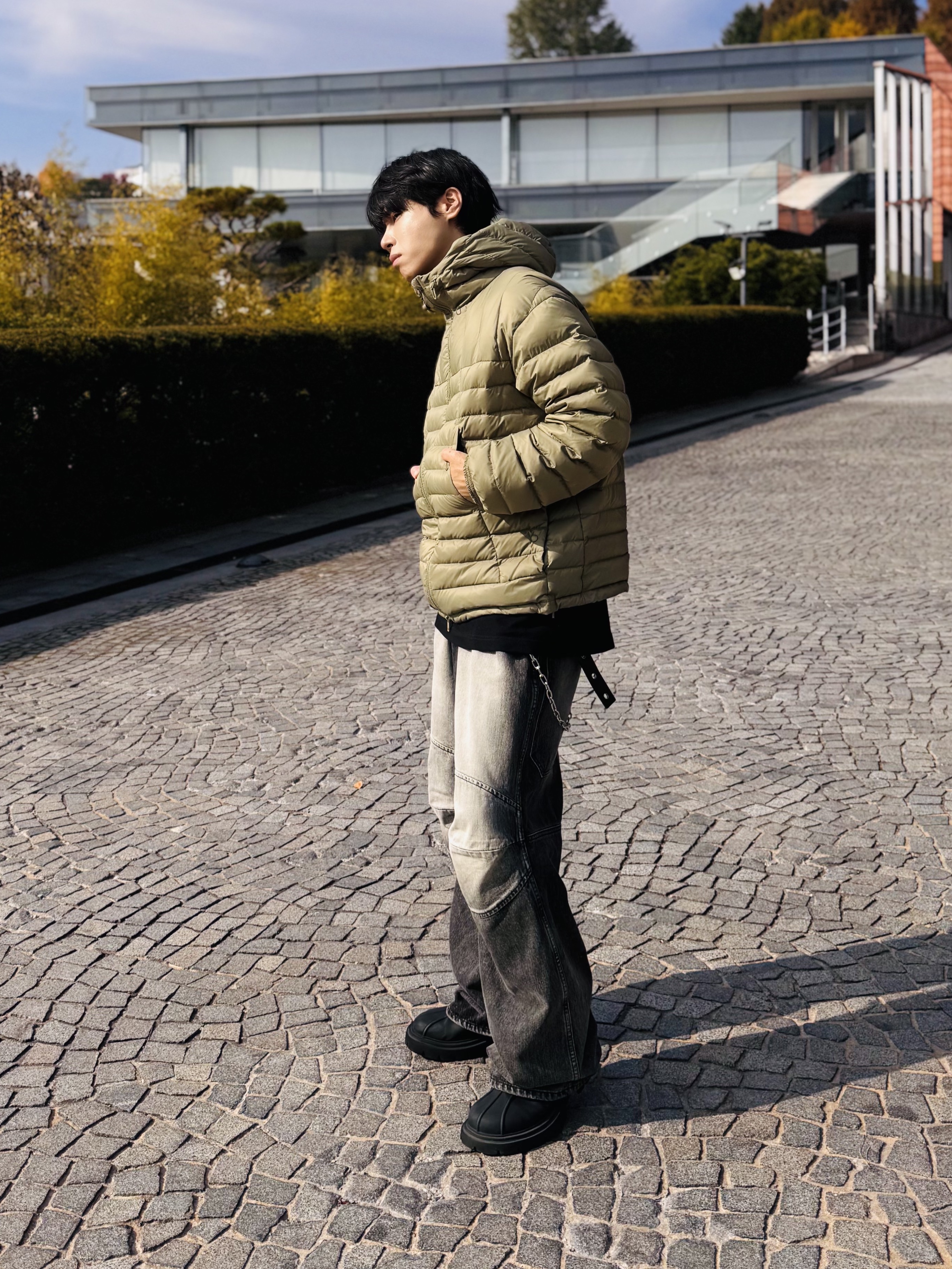 MJD 3D Knee Denim Pants Black, Oakley Plantaris Matte Black Frame Prizm Grey Lenses Regular Universal Fit 착용 스타일 - 1