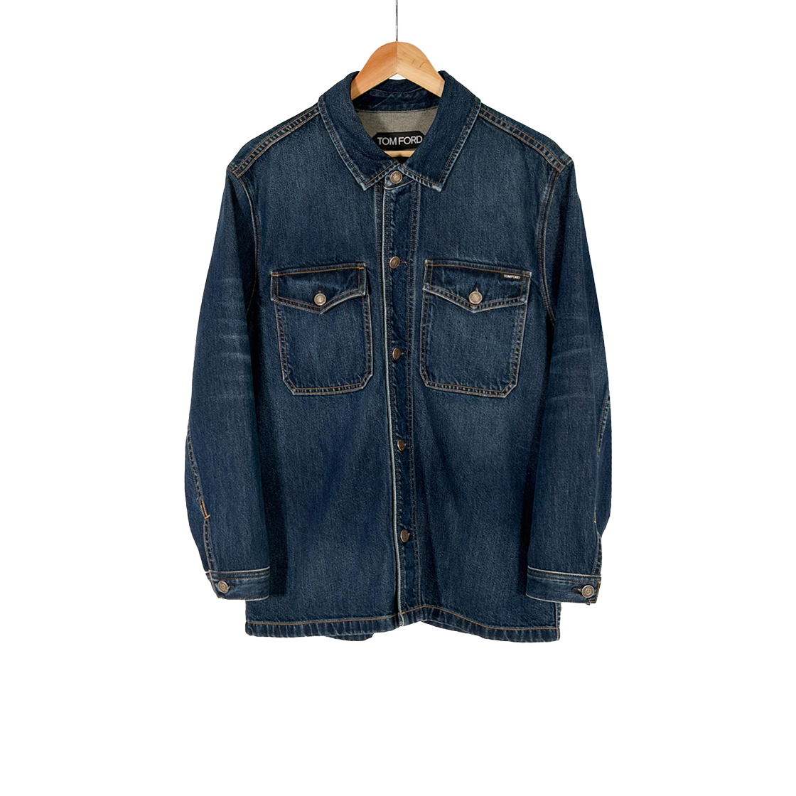ITOPE9KKINHS Tom Ford Men's Washed Denim Trucker Jacket with Leather Accents - Fall/Winter 2024