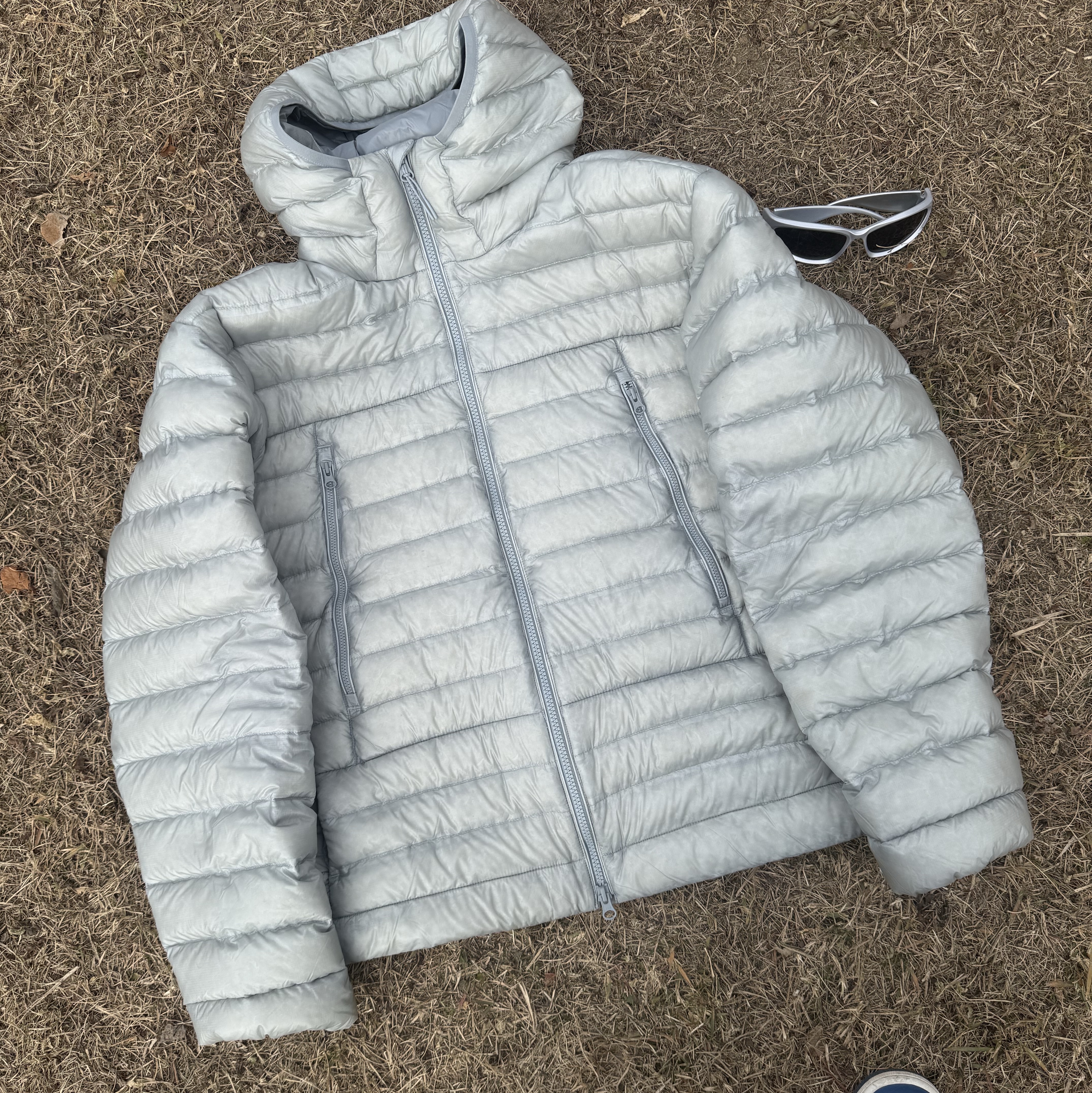 Musinsa Standard City Leisure Sheer Ripstop Hooded Light Down Jacket Cloudy Blue, Jordan 1 Retro Royal 2017 착용 스타일 - 3