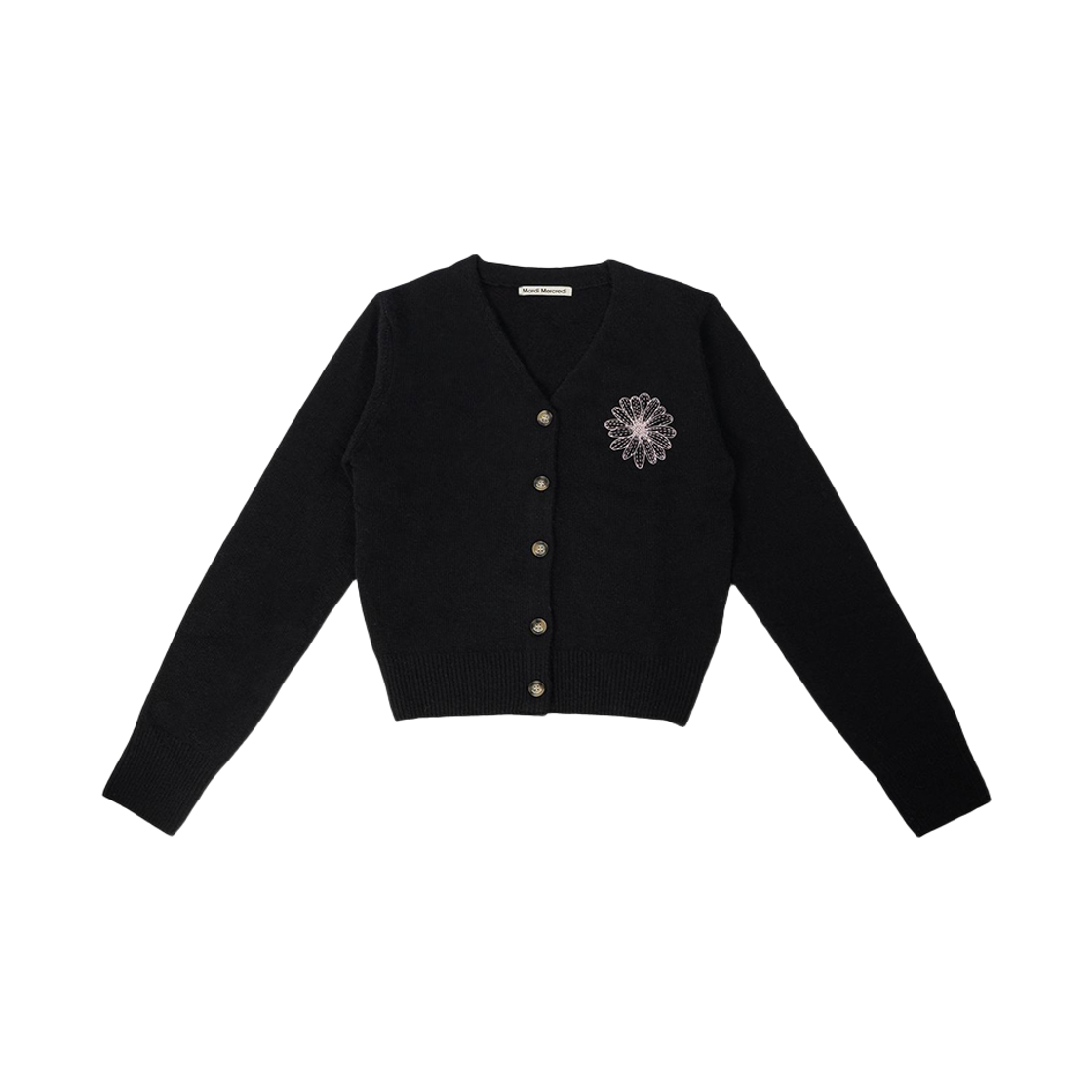 (W) 마르디 메크르디 브이넥 라쿤 블렌디드 가디건 블랙 핑크((W) Mardi Mercredi V-Neck Raccoon Blended Cardigan Black Pink)