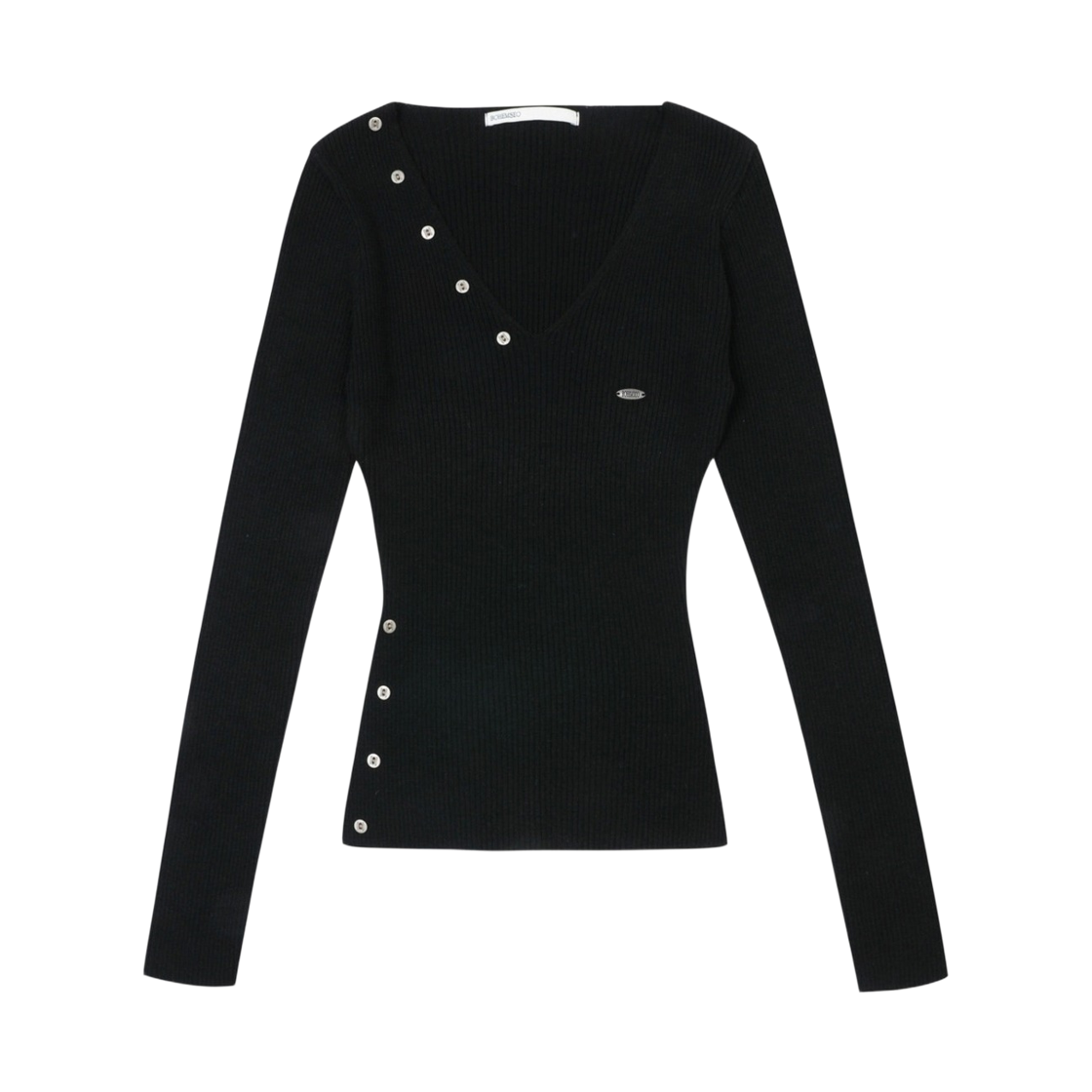 - (W) Bohemian Seoul Button V-Neck Slit Knit Black 24Ver.
